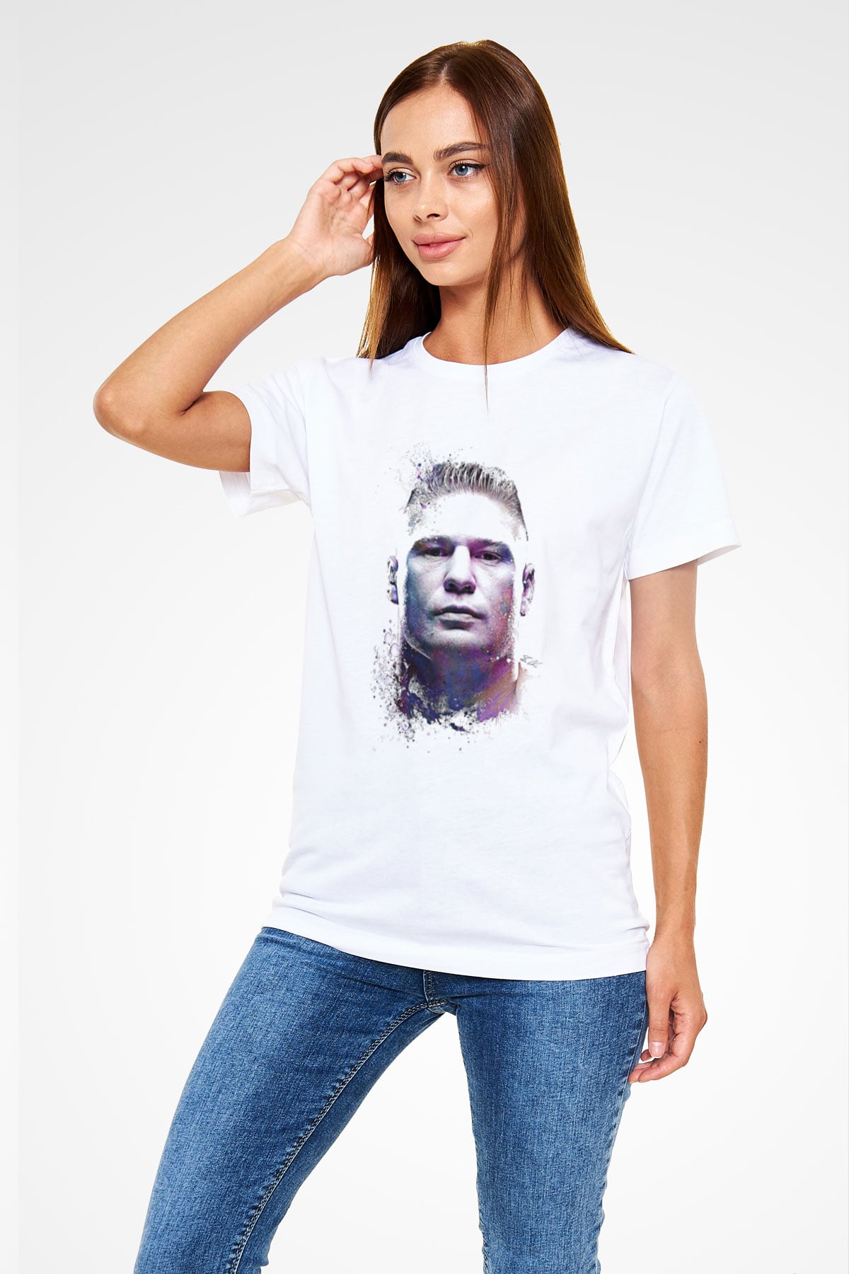 Brock Lesnar Unisex Baskılı Beyaz Tişört - Tshirt