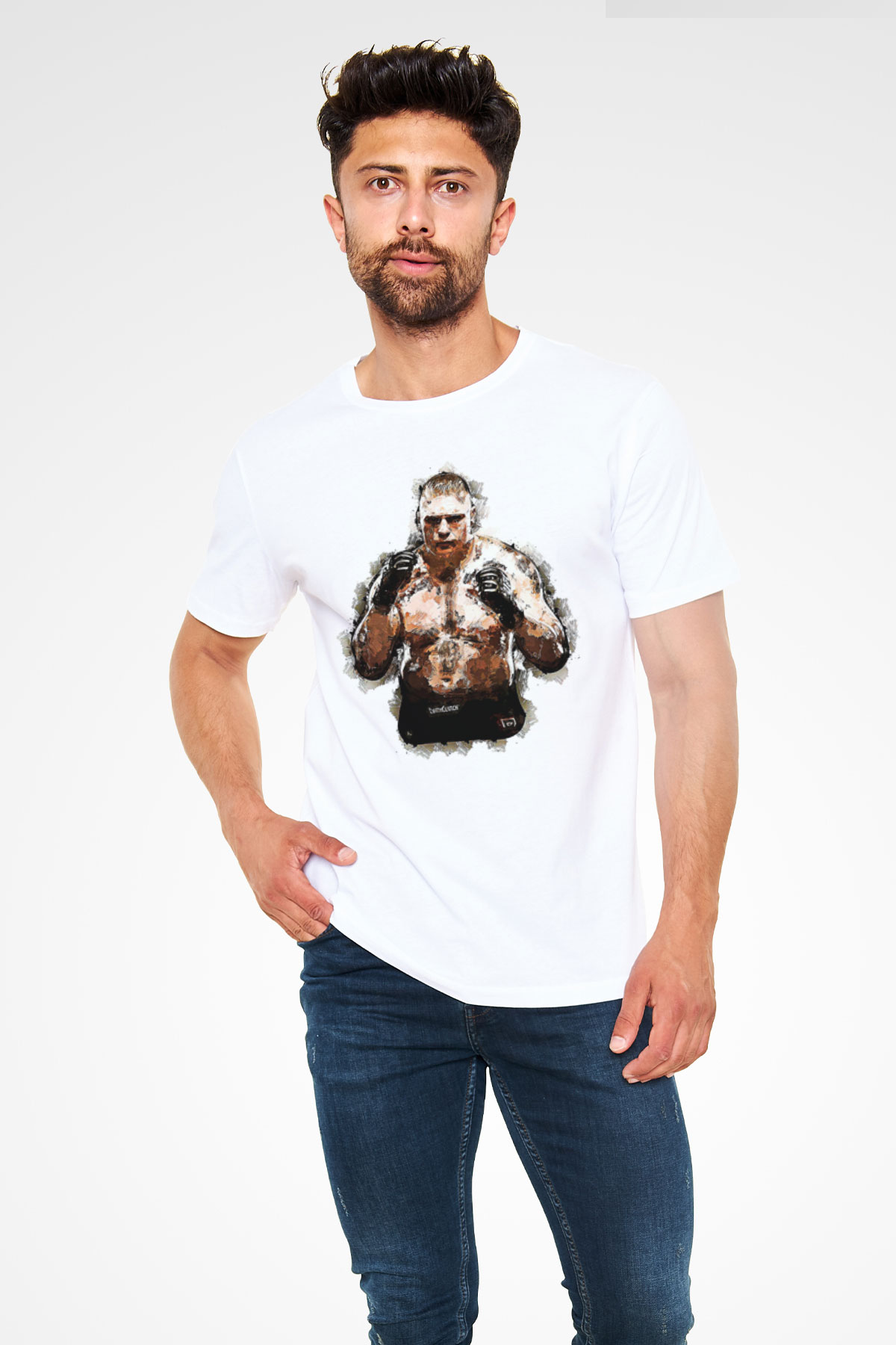 Brock Lesnar Unisex Baskılı Beyaz Tişört - Tshirt