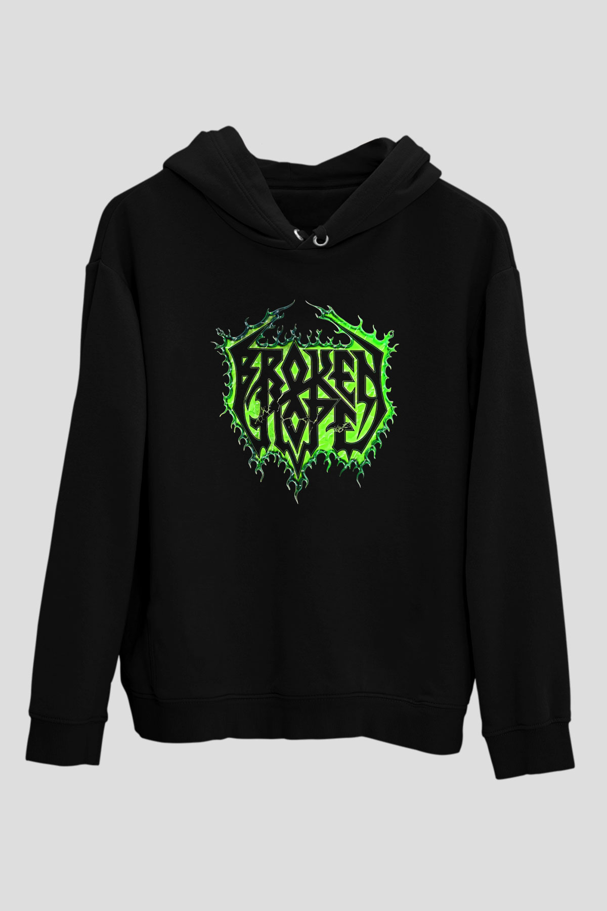 Broken Hope Baskılı Unisex Siyah Kapüşonlu Sweatshirt