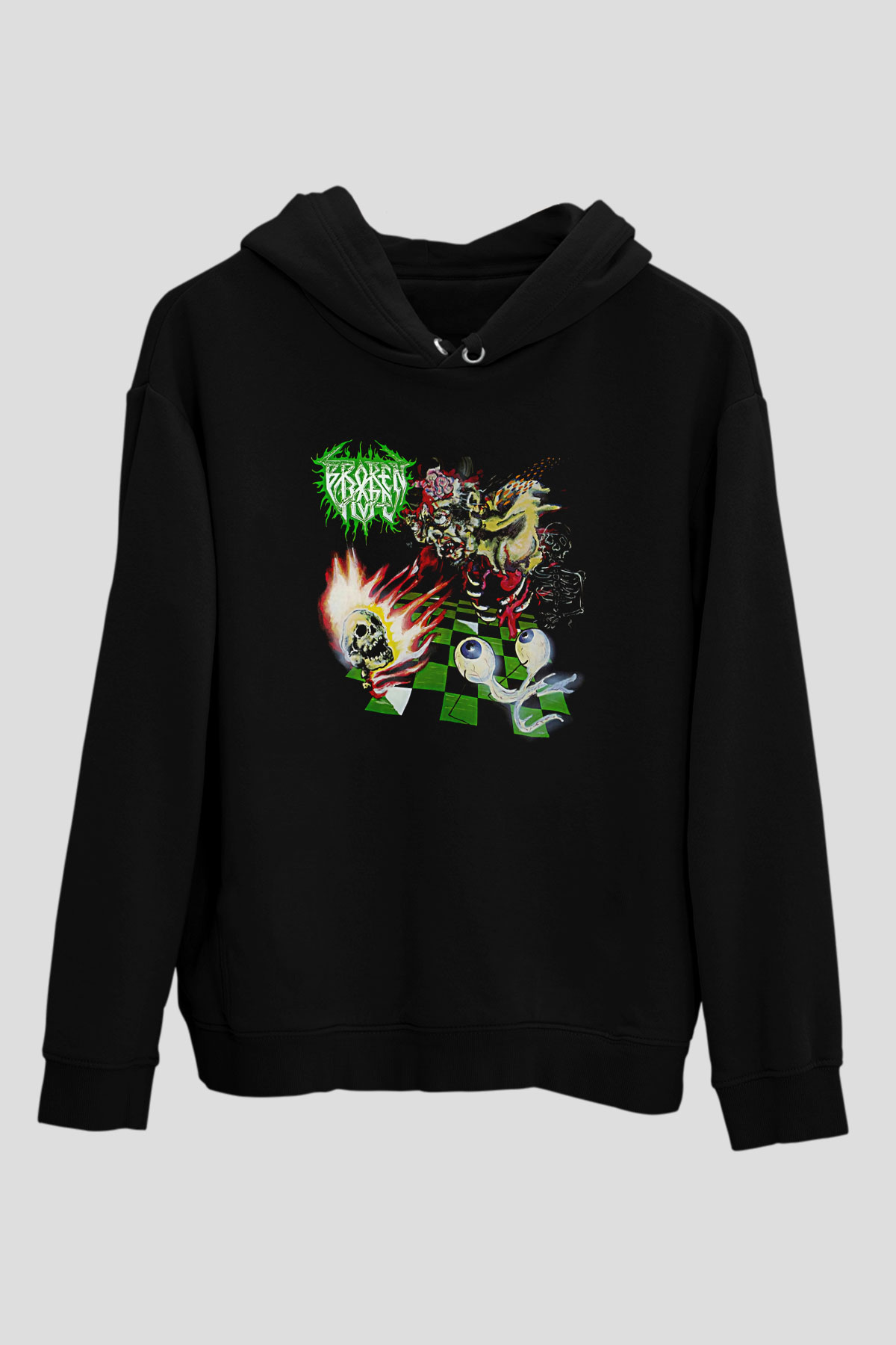 Broken Hope Baskılı Unisex Siyah Kapüşonlu Sweatshirt