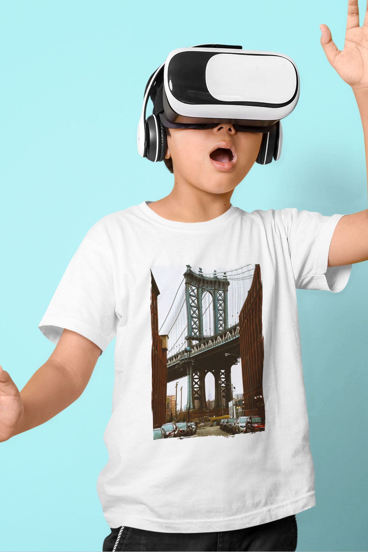 Brooklyn Köprüsü Beyaz Unisex Çocuk Tişört
