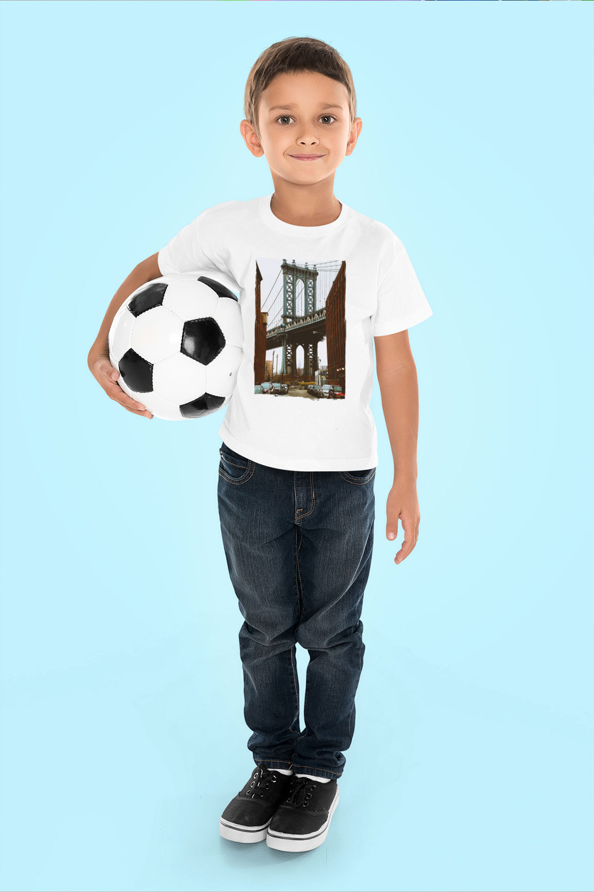 Brooklyn Köprüsü Beyaz Unisex Çocuk Tişört