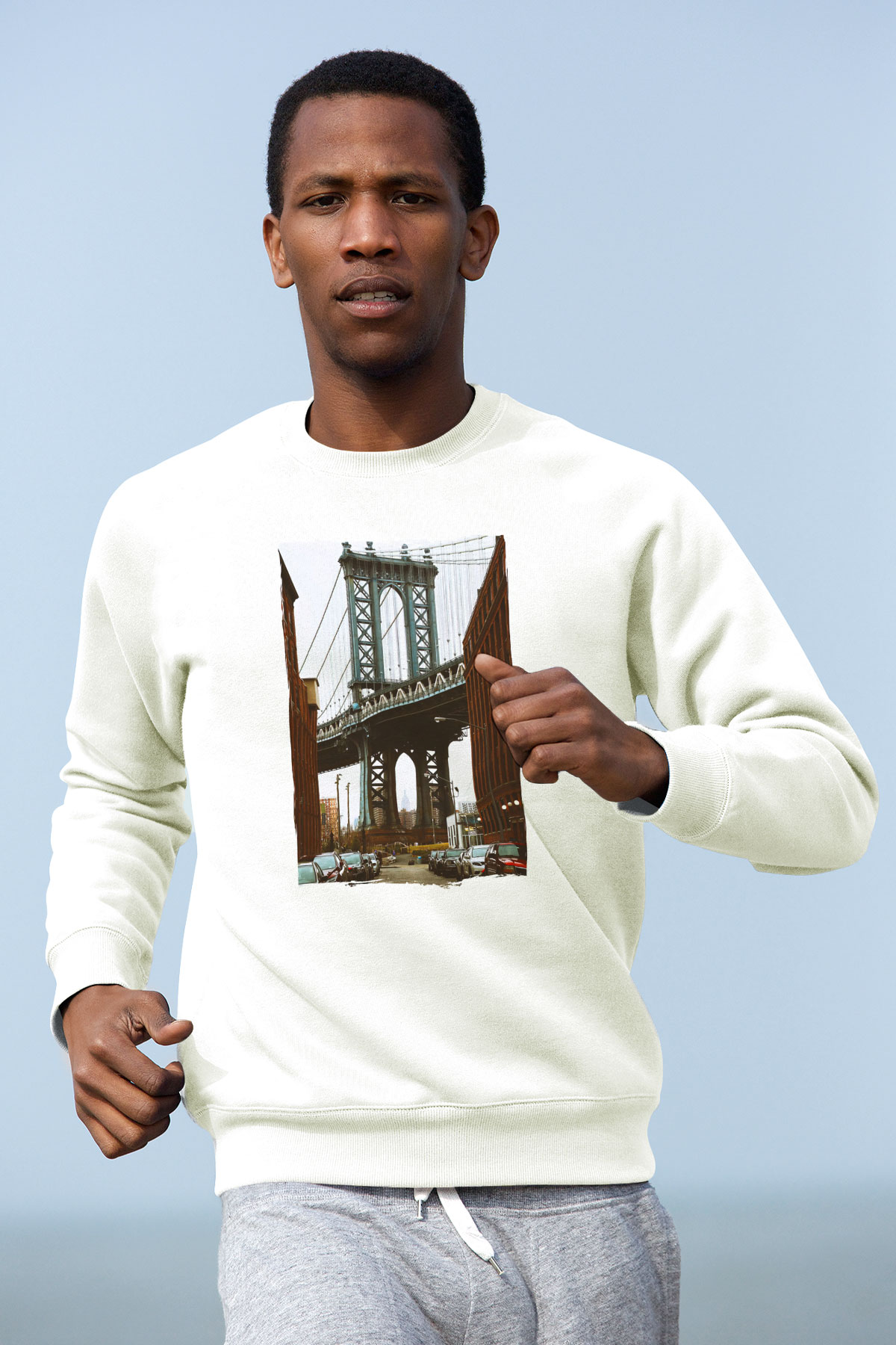 Brooklyn Köprüsü Beyaz Unisex Sweatshirt