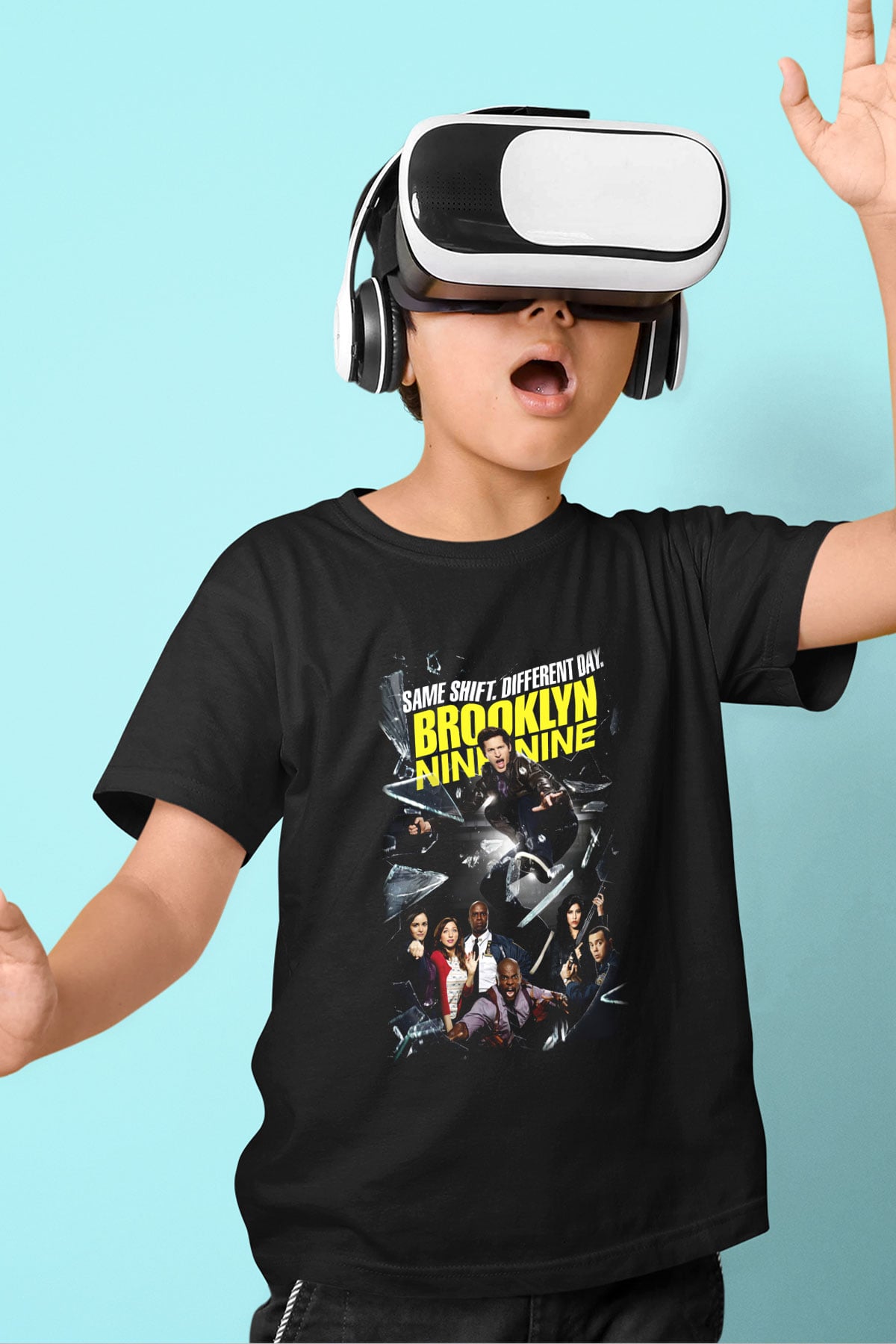 Brooklyn Nine-Nine Baskılı Siyah Unisex Çocuk Tişört