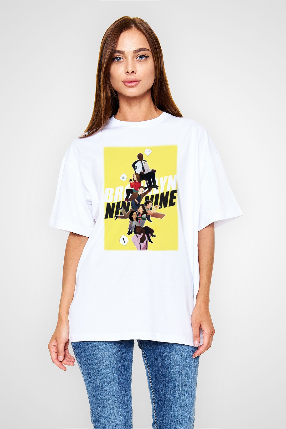 Brooklyn Nine-Nine Beyaz Unisex Oversize Tişört T-Shirt