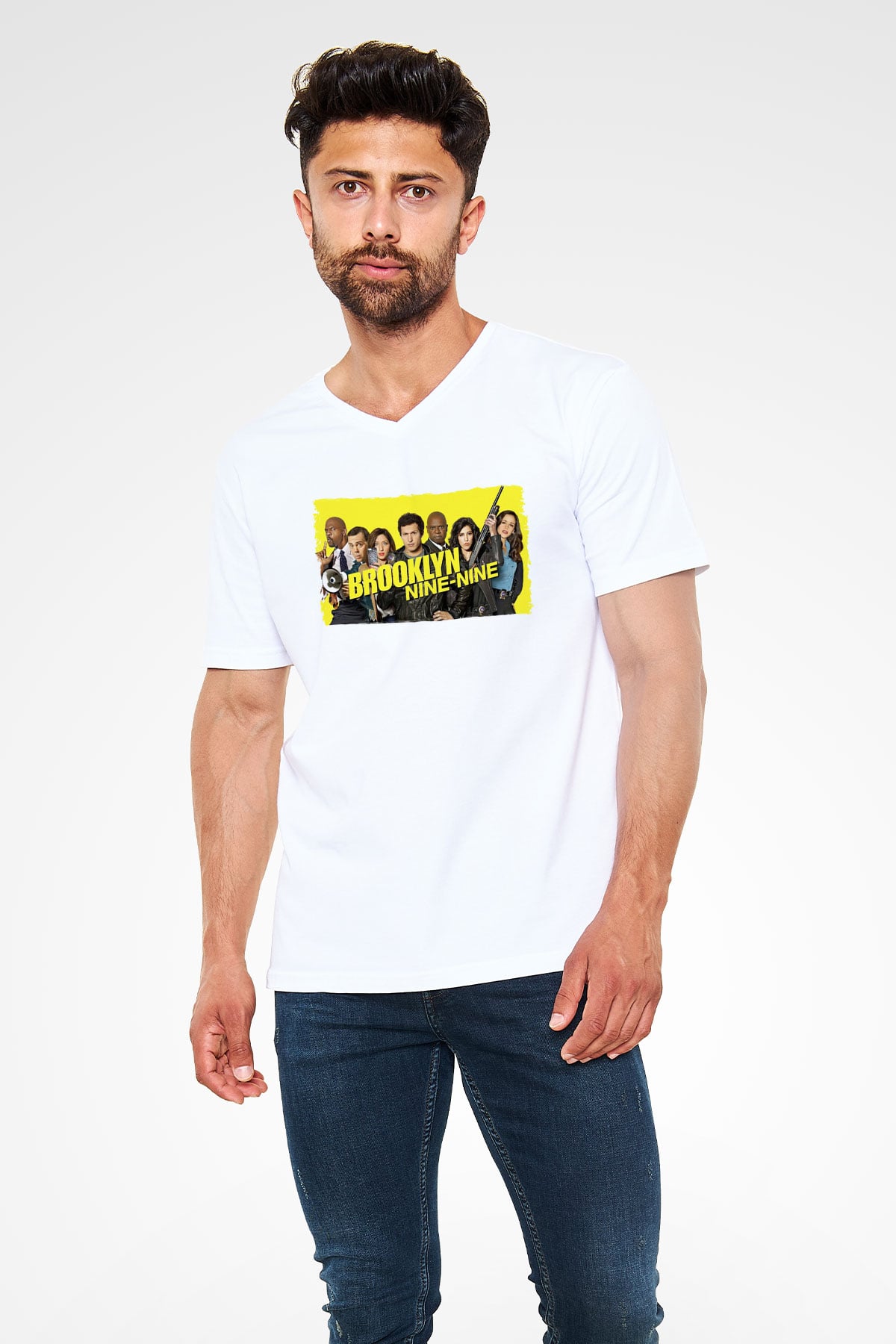 Brooklyn Nine-Nine Beyaz Unisex V Yaka Tişört