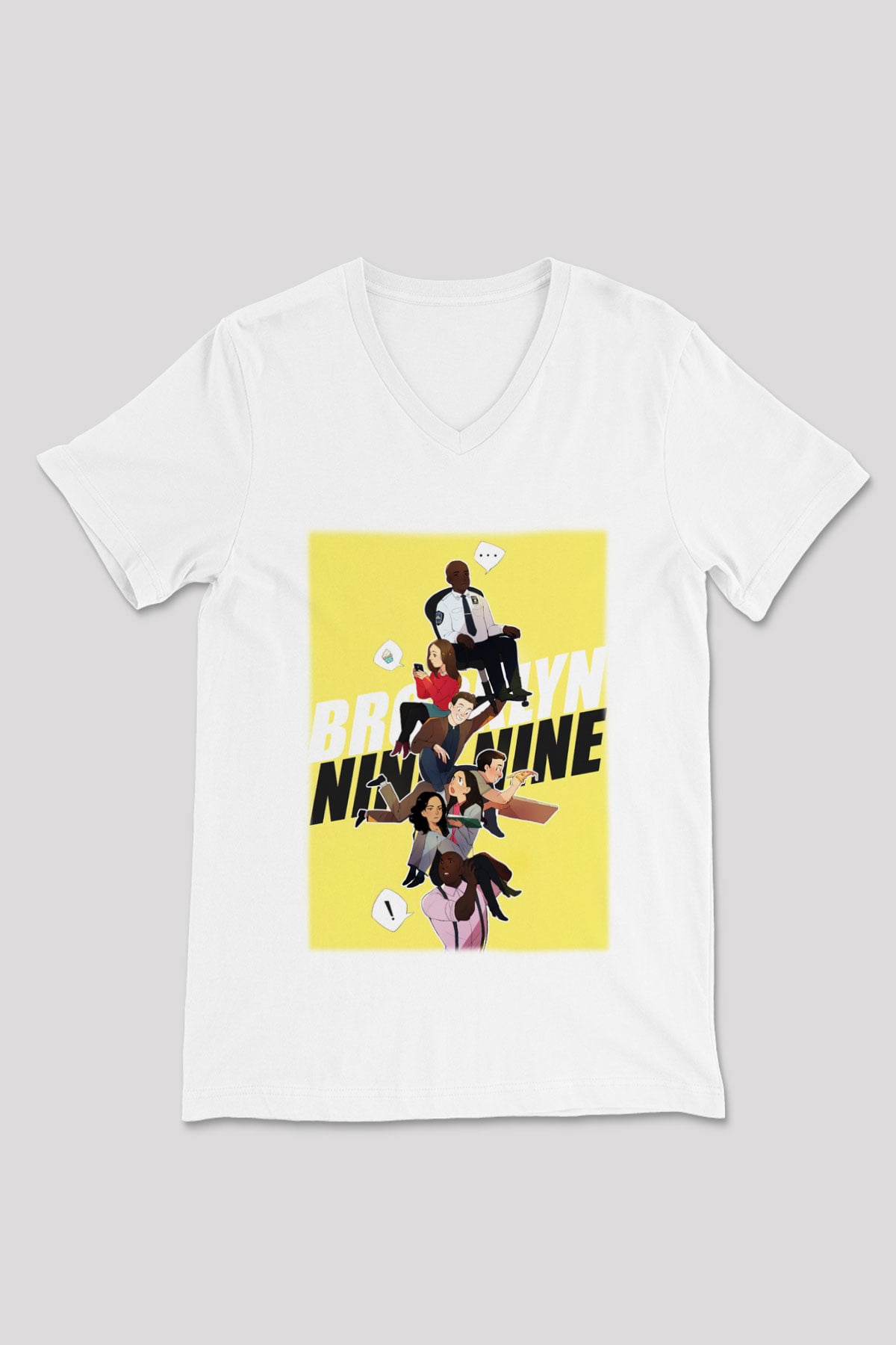 Brooklyn Nine-Nine Beyaz Unisex V Yaka Tişört T-Shirt