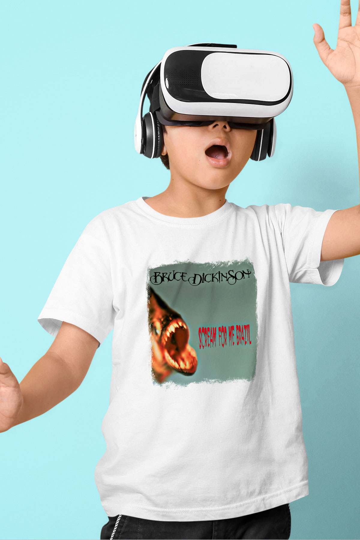 Bruce Dickinson Baskılı Unisex Beyaz Çocuk Tişört