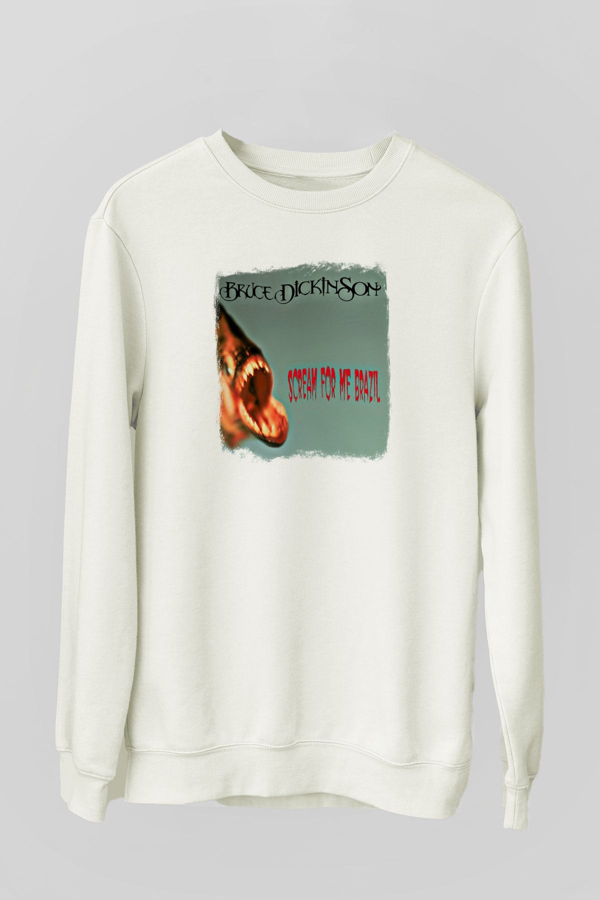 Bruce Dickinson Baskılı Unisex Beyaz Sweatshirt