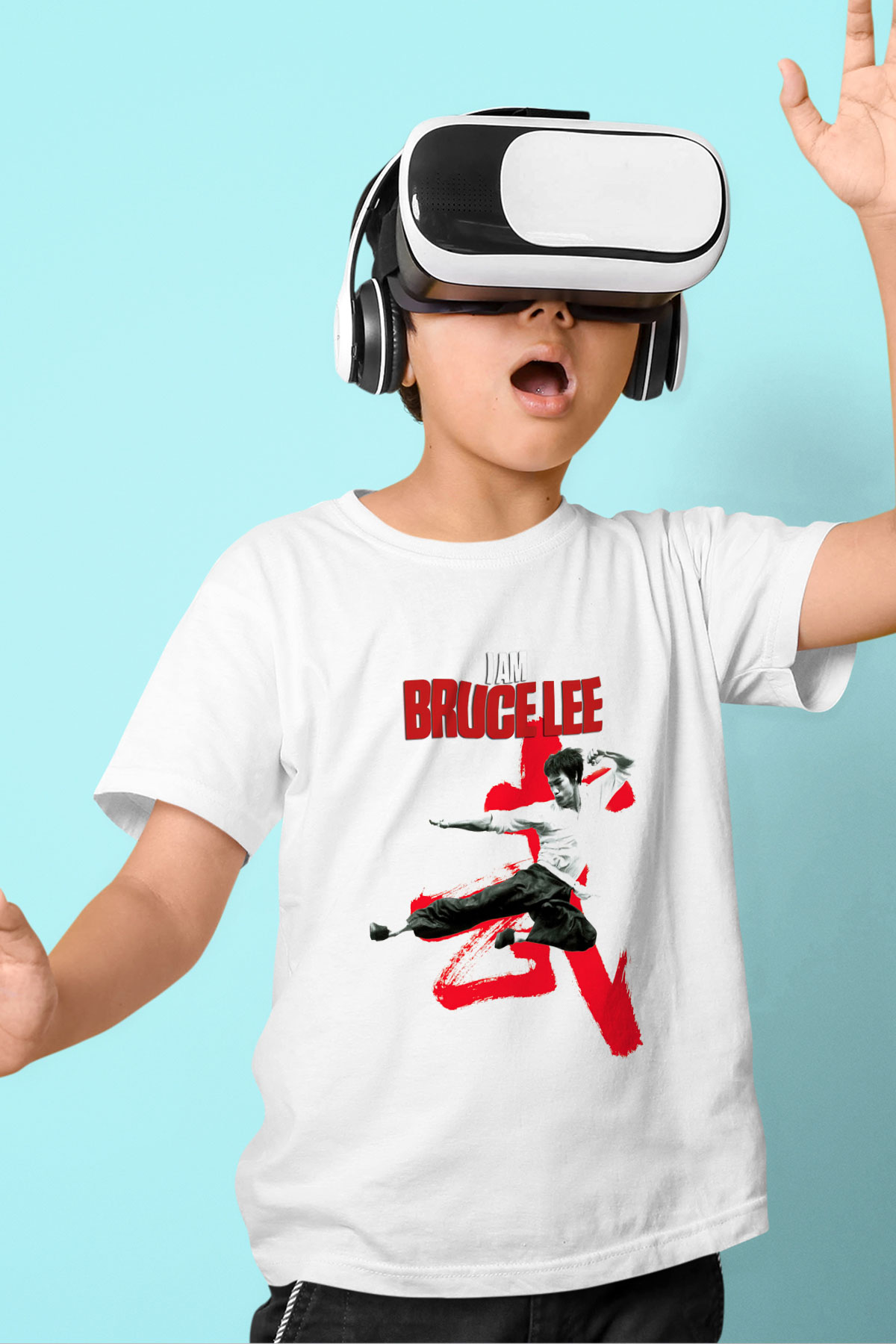 Bruce Lee Baskılı Beyaz Unisex Çocuk Tişört