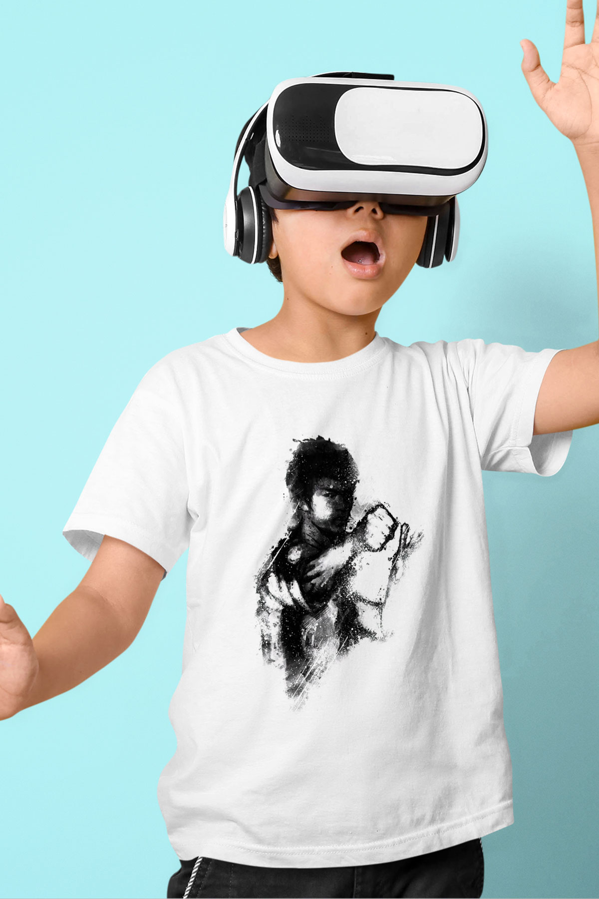 Bruce Lee Baskılı Beyaz Unisex Çocuk Tişört