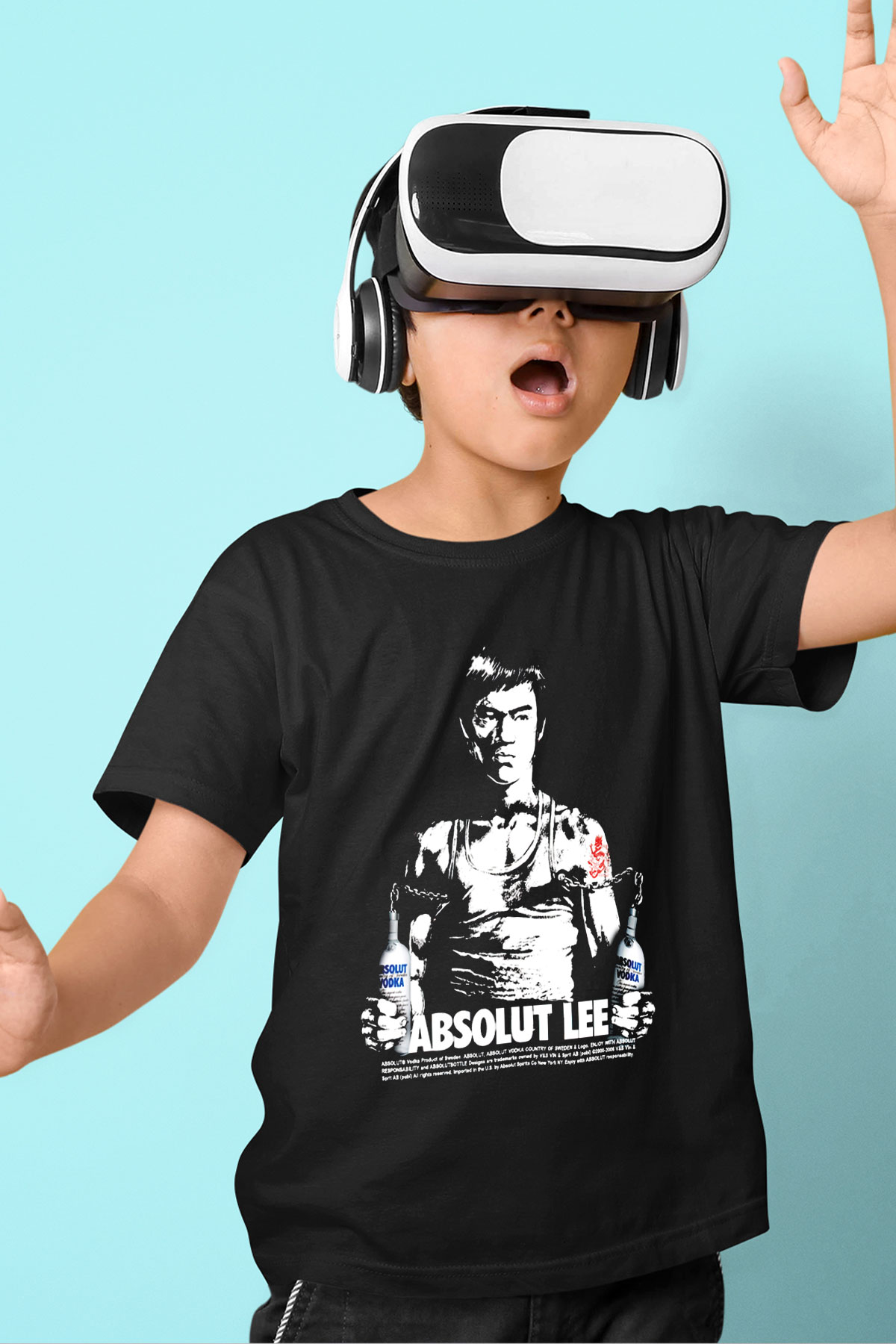 Bruce Lee Baskılı Siyah Unisex Çocuk Tişört