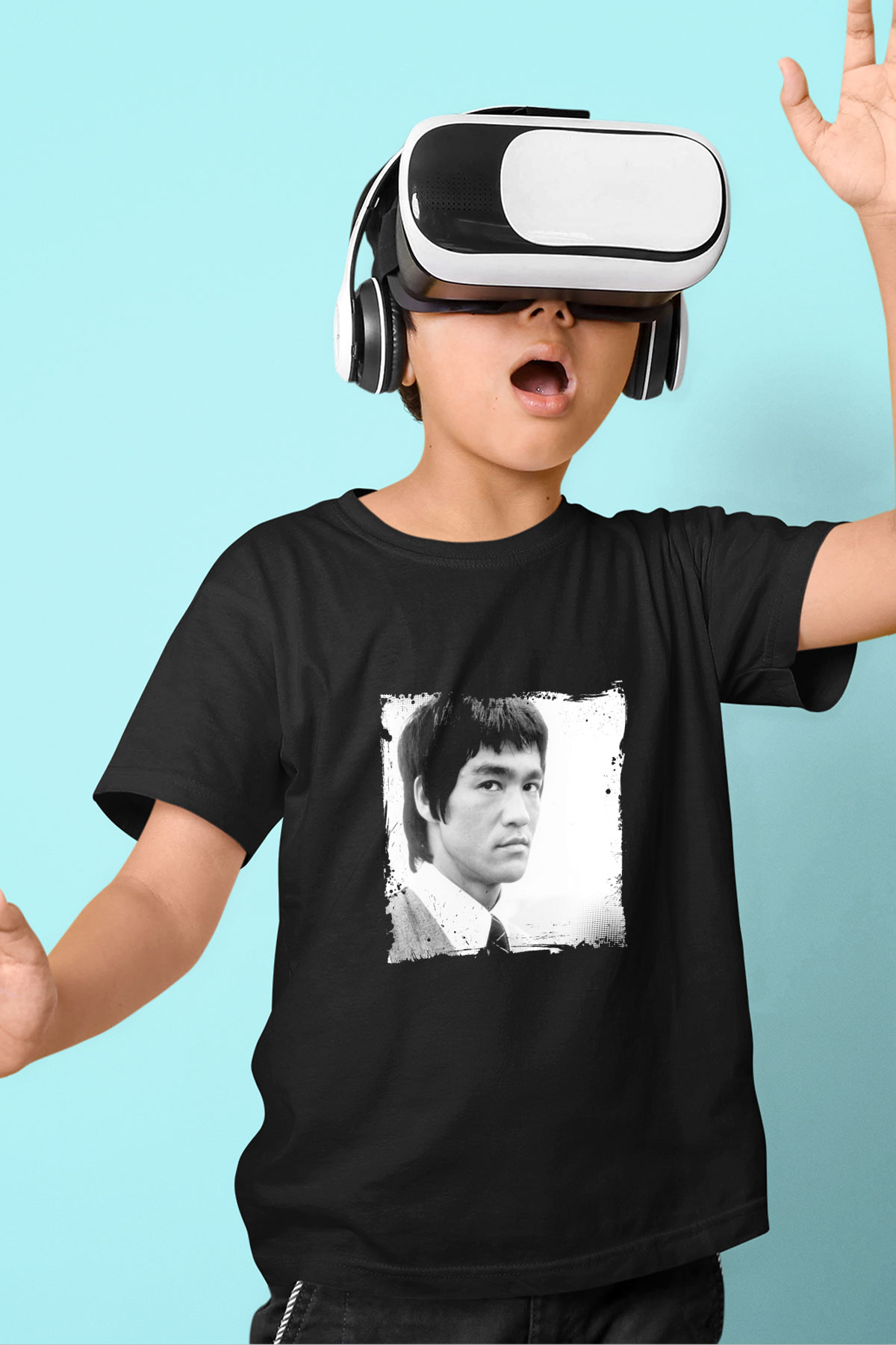 Bruce Lee Baskılı Unisex Siyah Çocuk Tişört