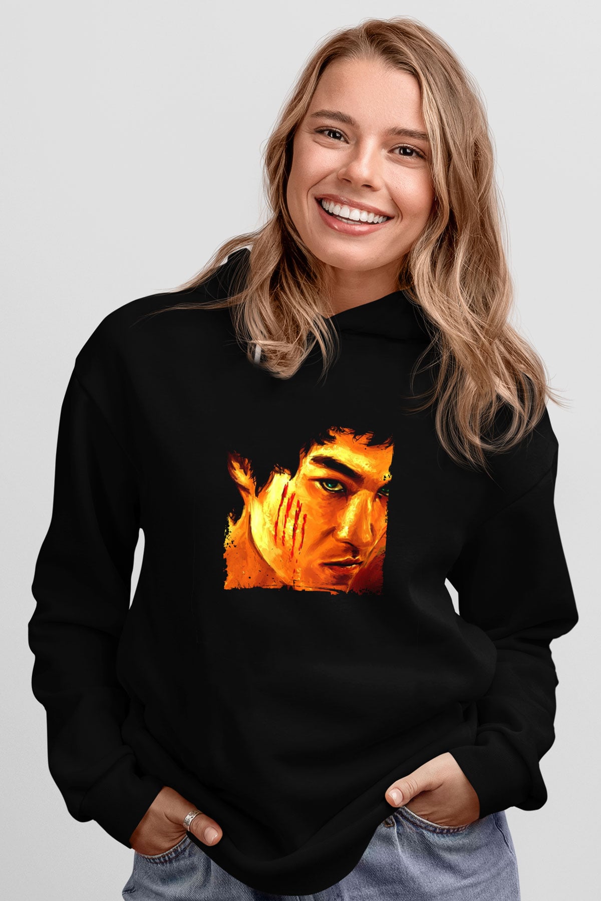 Bruce Lee Baskılı Unisex Siyah Hoodie