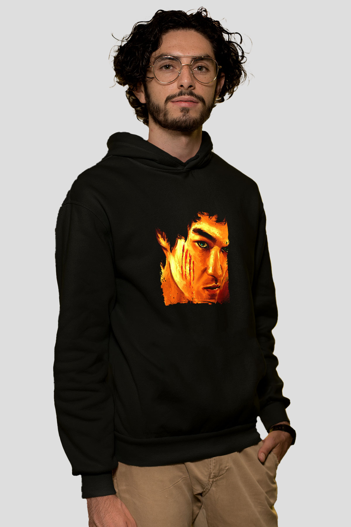 Bruce Lee Baskılı Unisex Siyah Hoodie