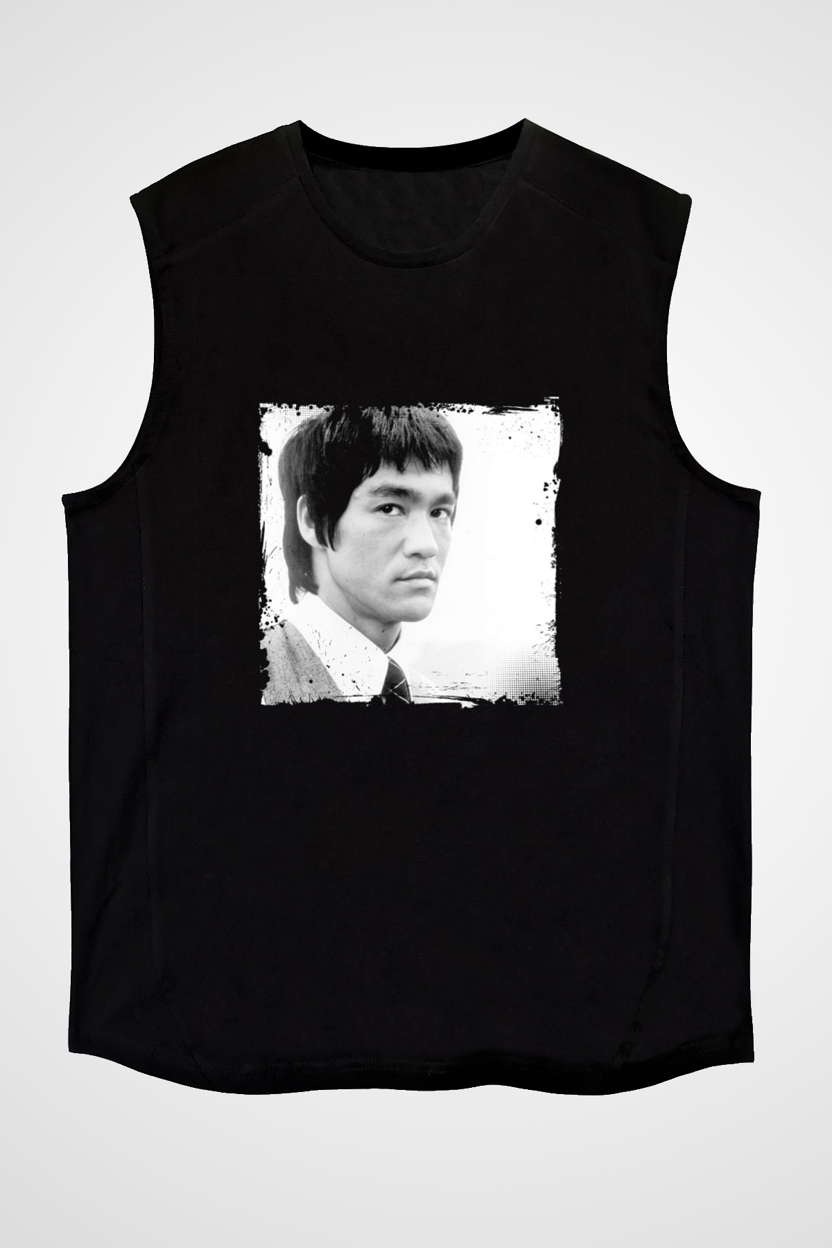 Bruce Lee Baskılı Unisex Siyah Kolsuz Tişört