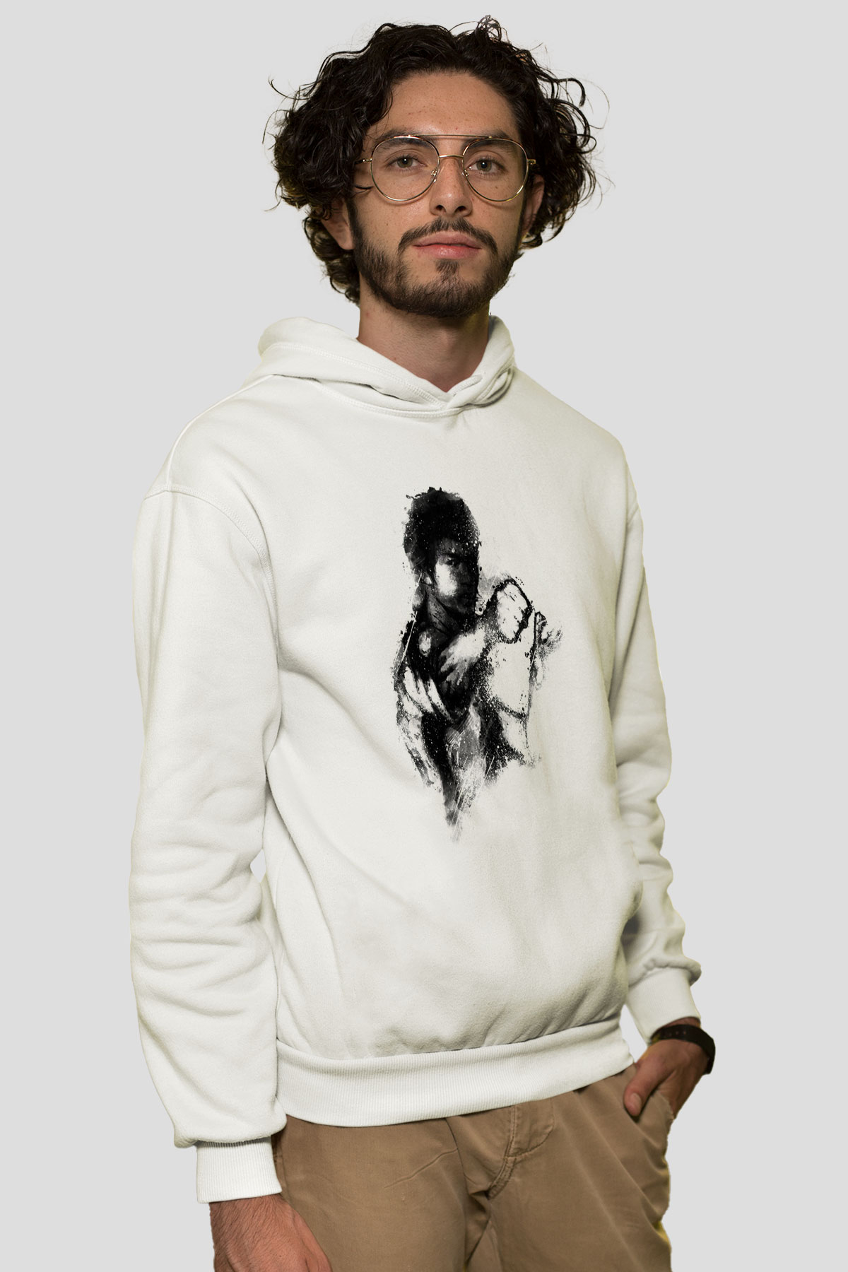 Bruce Lee Beyaz Unisex Kapşonlu Sweatshirt