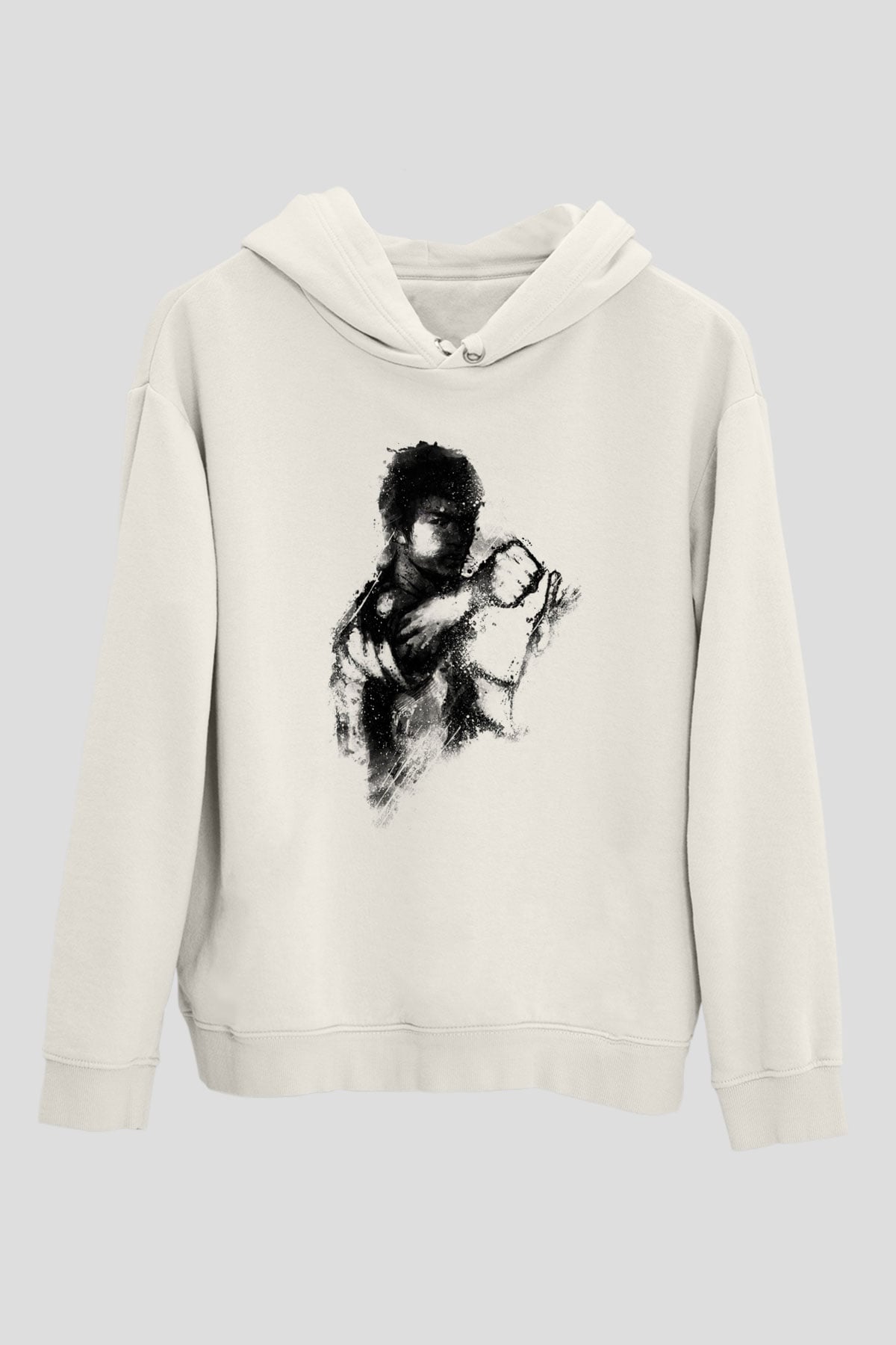 Bruce Lee Beyaz Unisex Kapşonlu Sweatshirt