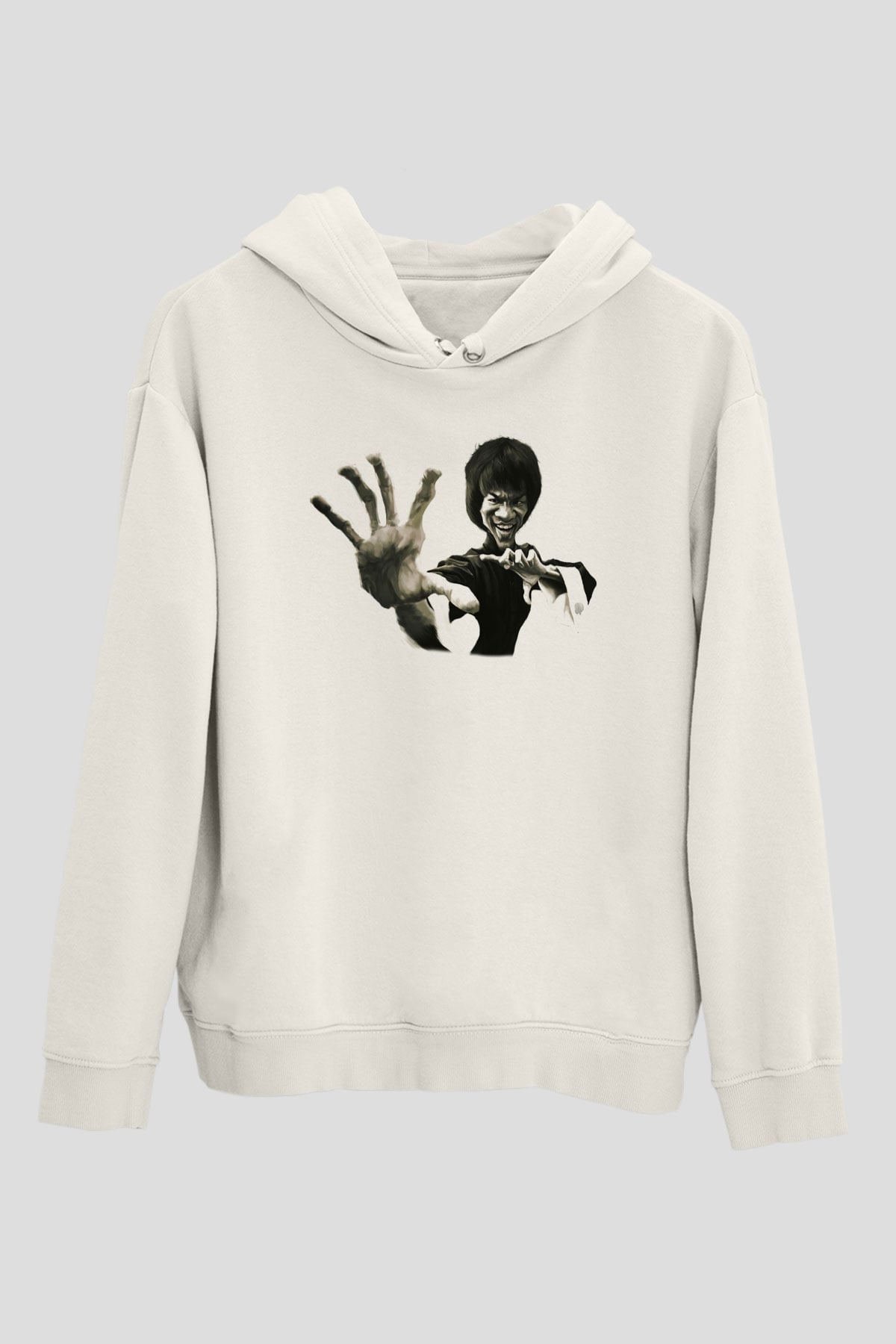 Bruce Lee Beyaz Unisex Kapşonlu Sweatshirt