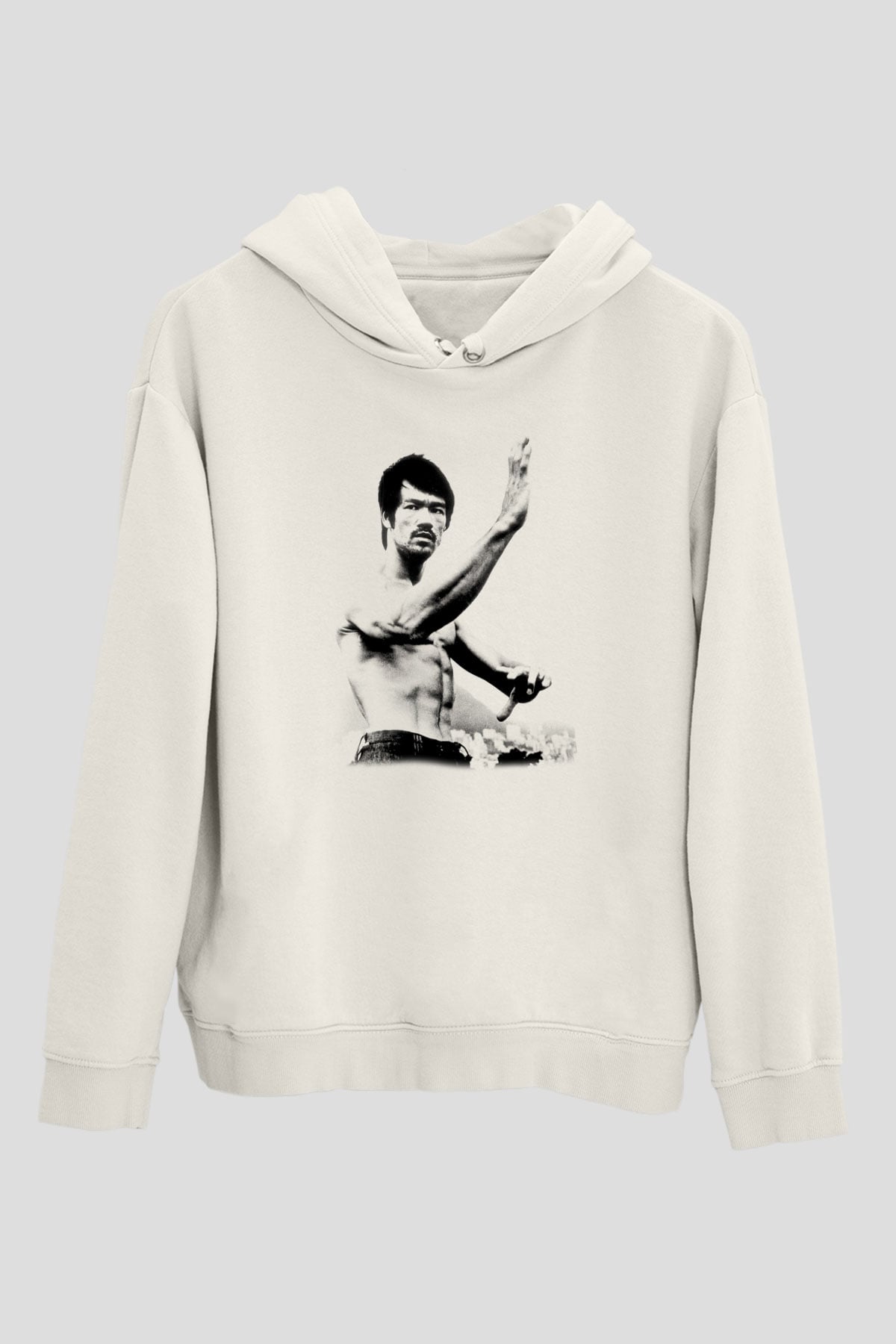 Bruce Lee Beyaz Unisex Kapüşonlu Sweatshirt