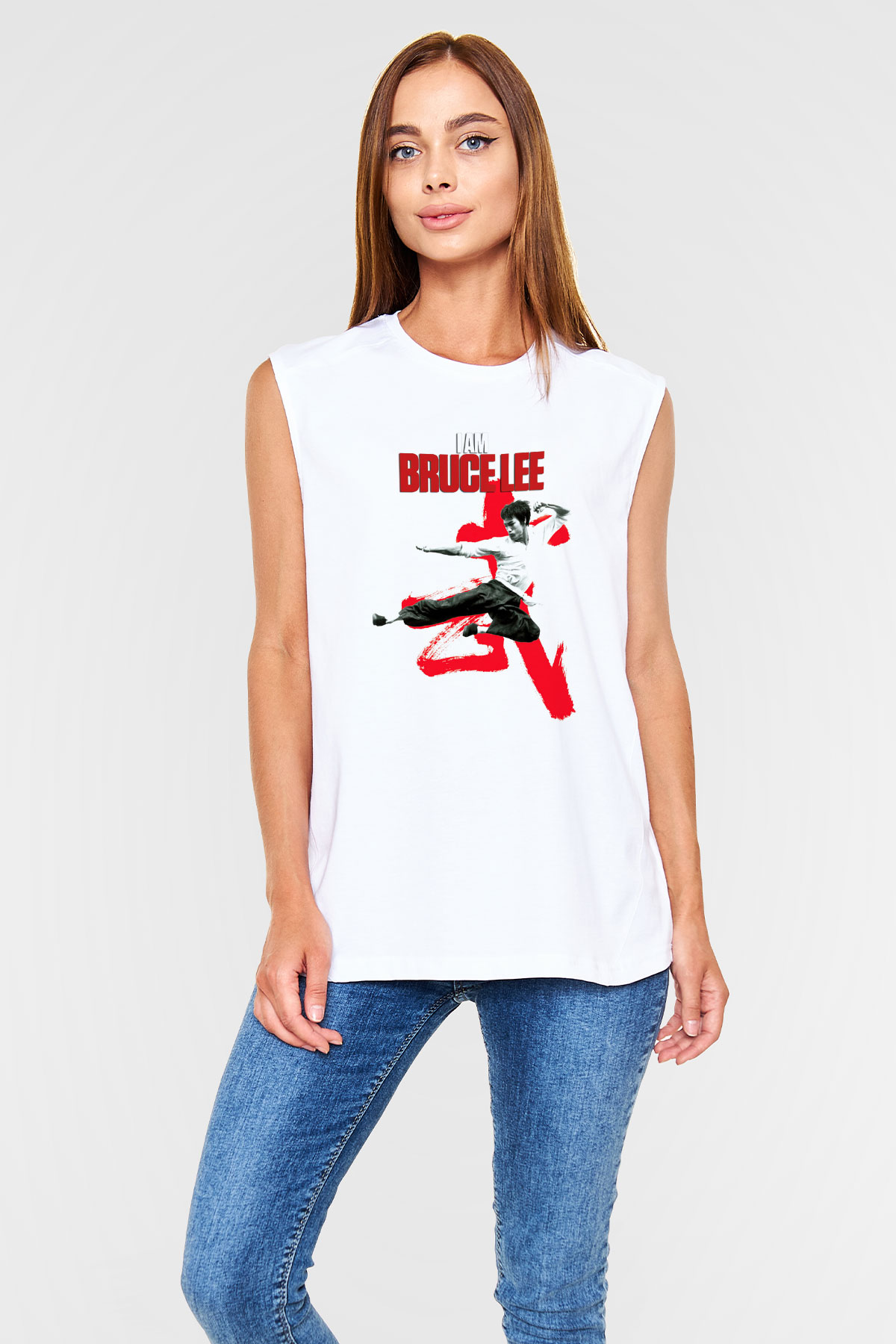 Bruce Lee Beyaz Unisex Kolsuz Tişört