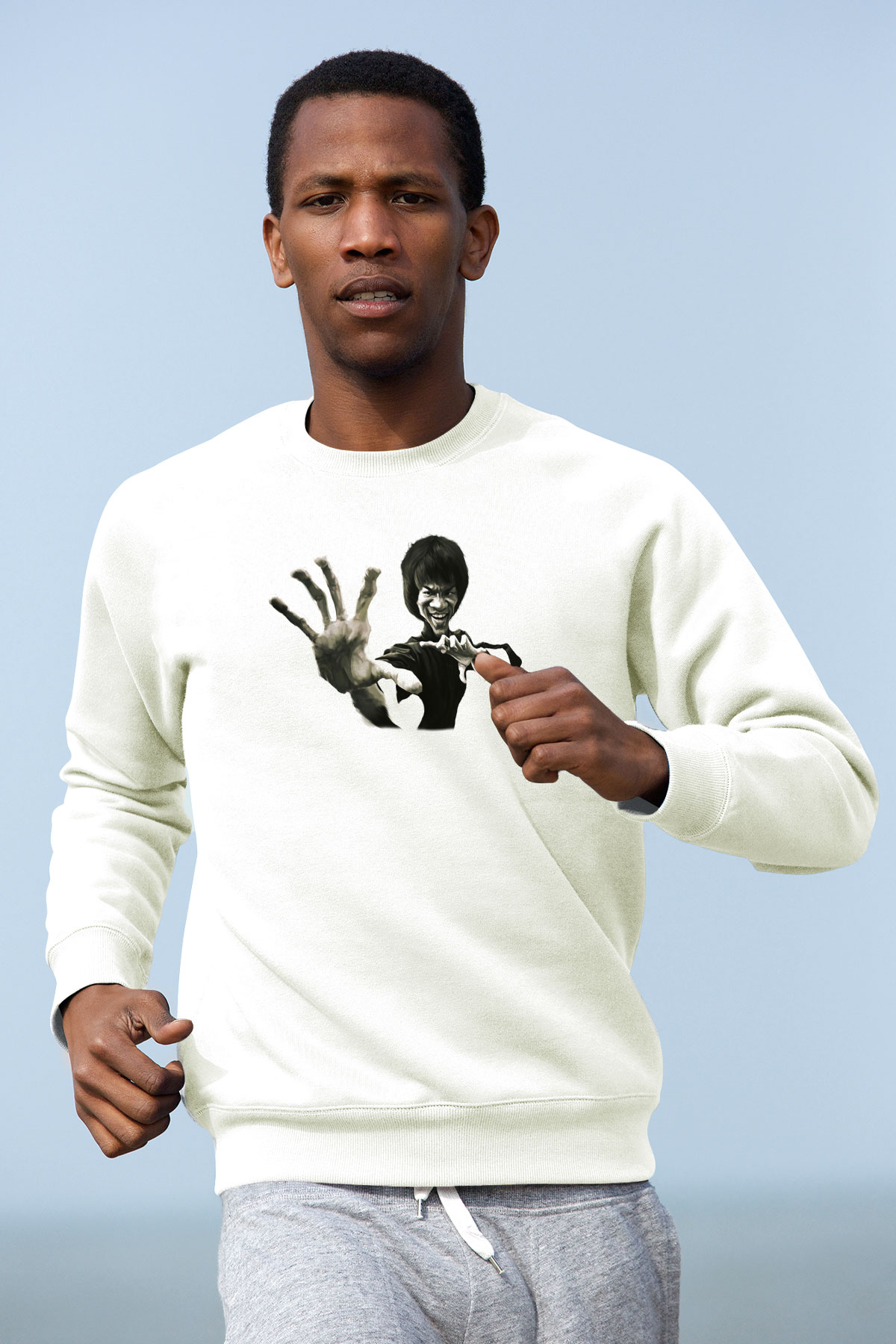 Bruce Lee Beyaz Unisex Sweatshirt