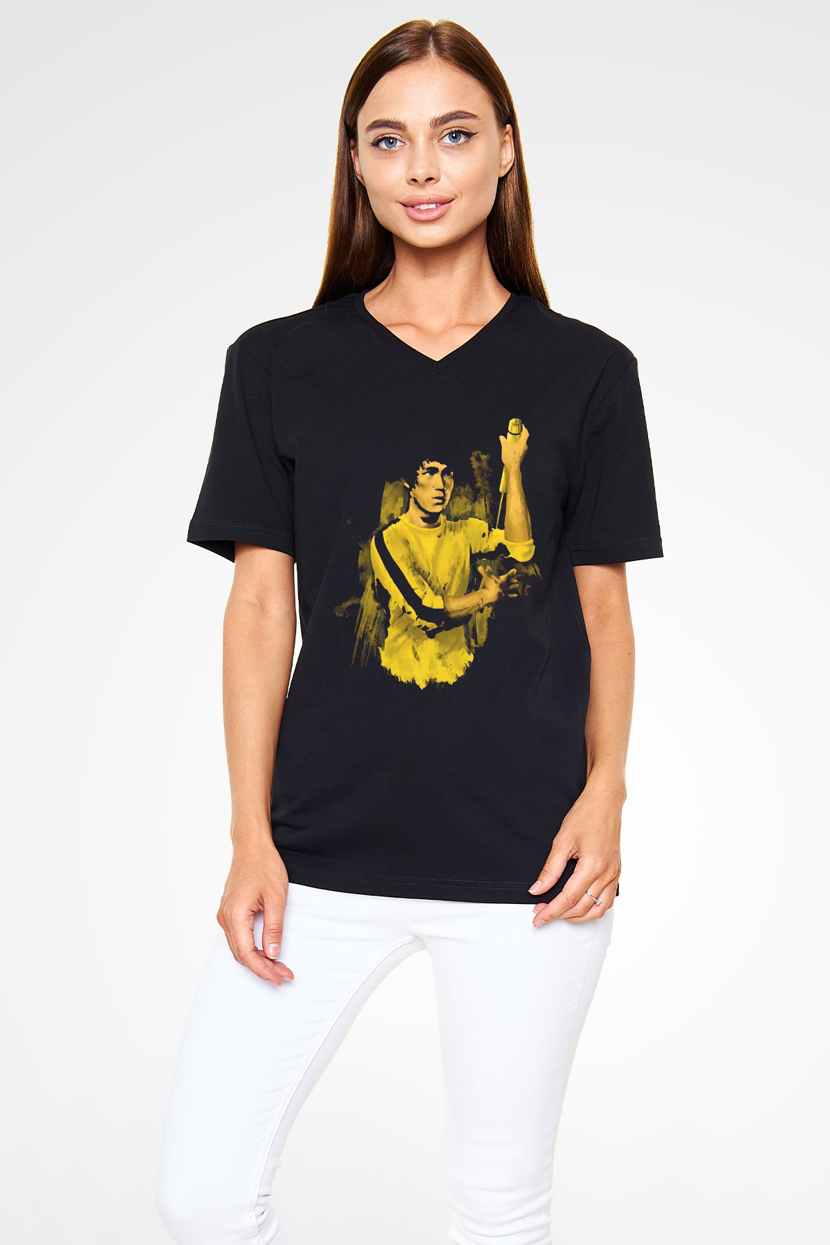 Bruce Lee Siyah Unisex V Yaka Tişört T-Shirt