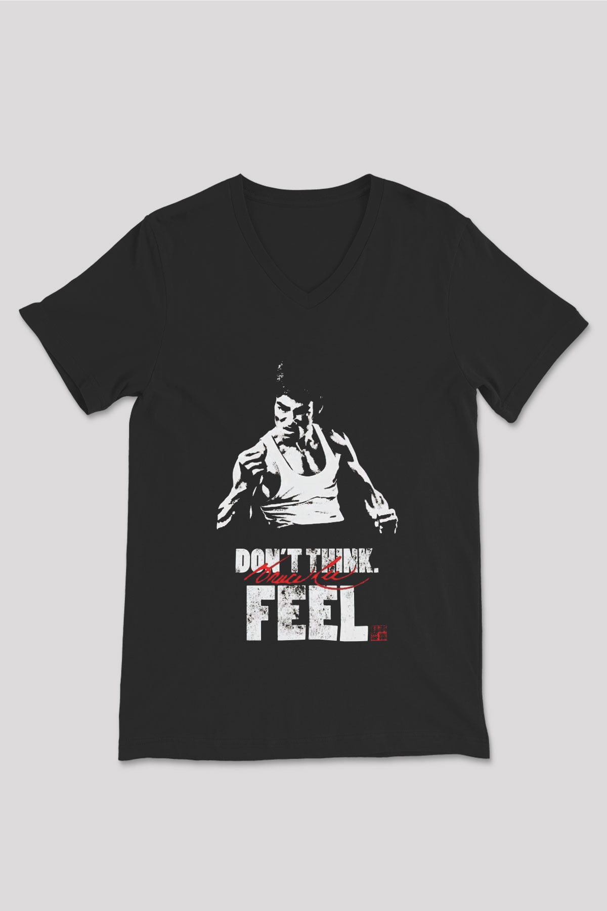 Bruce Lee Siyah Unisex V Yaka Tişört T-Shirt