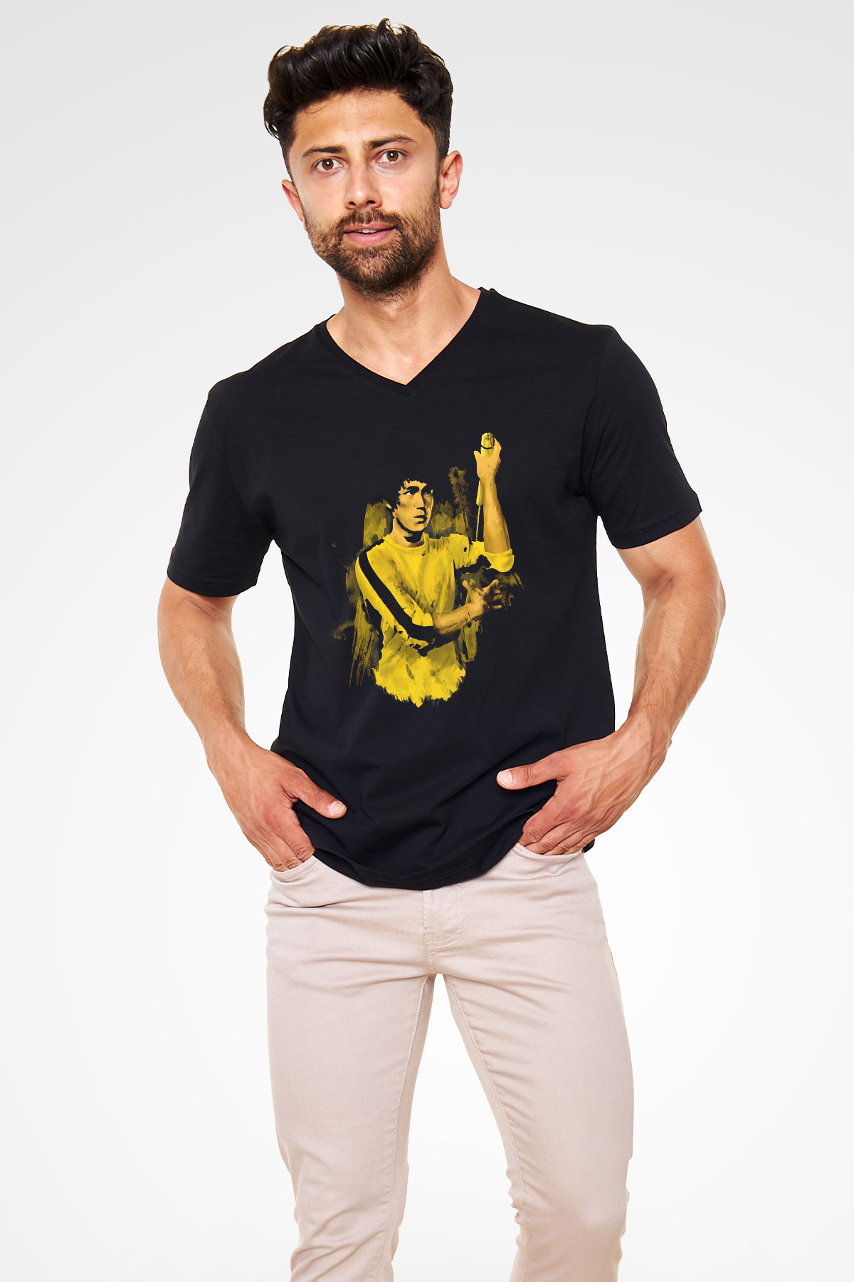 Bruce Lee Siyah Unisex V Yaka Tişört T-Shirt
