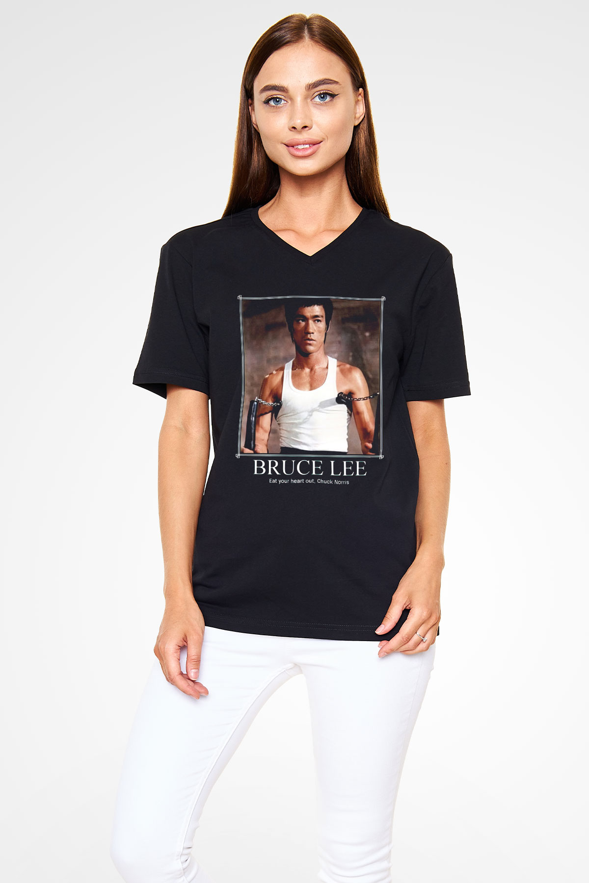 Bruce Lee Siyah Unisex V Yaka Tişört T-Shirt