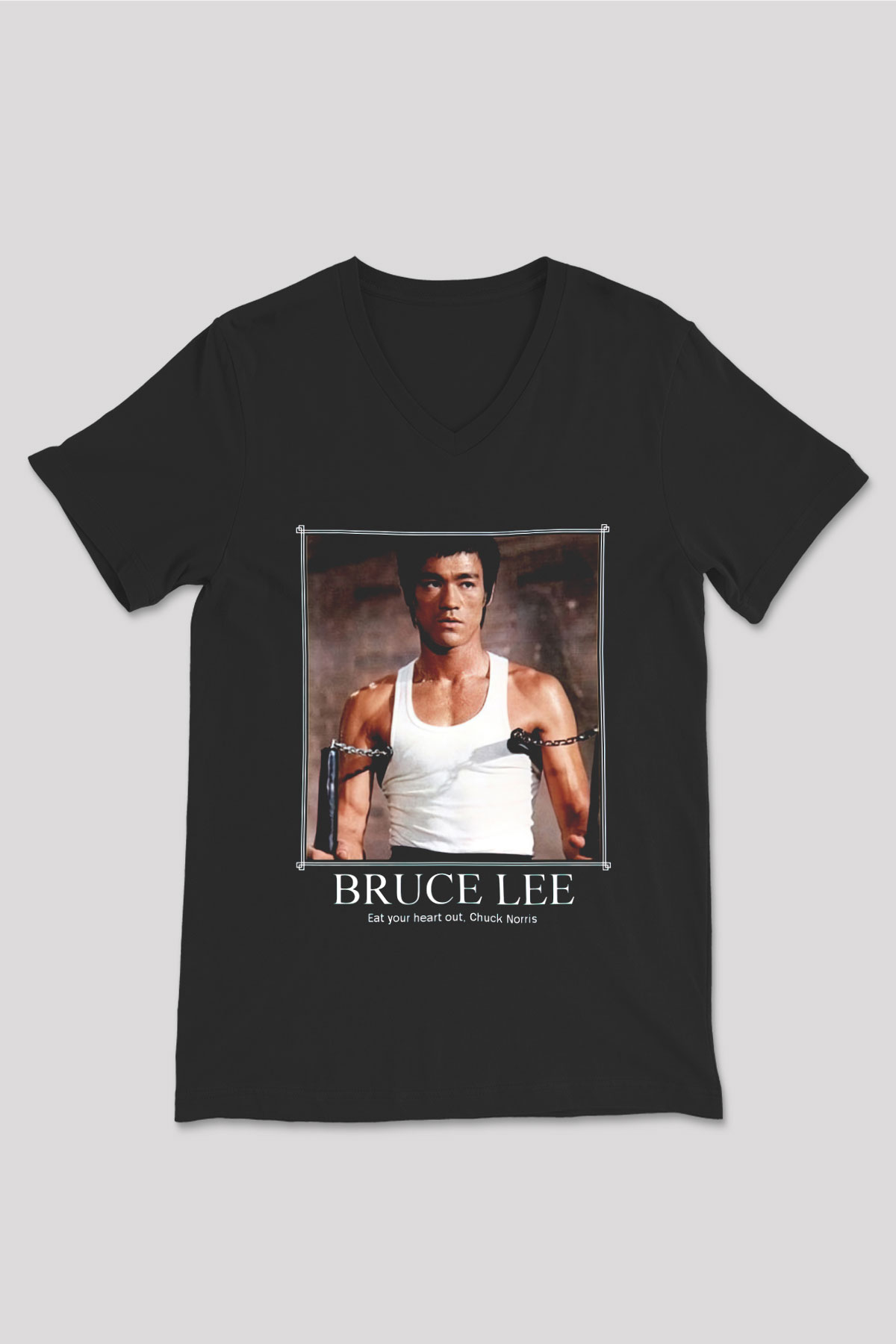Bruce Lee Siyah Unisex V Yaka Tişört T-Shirt