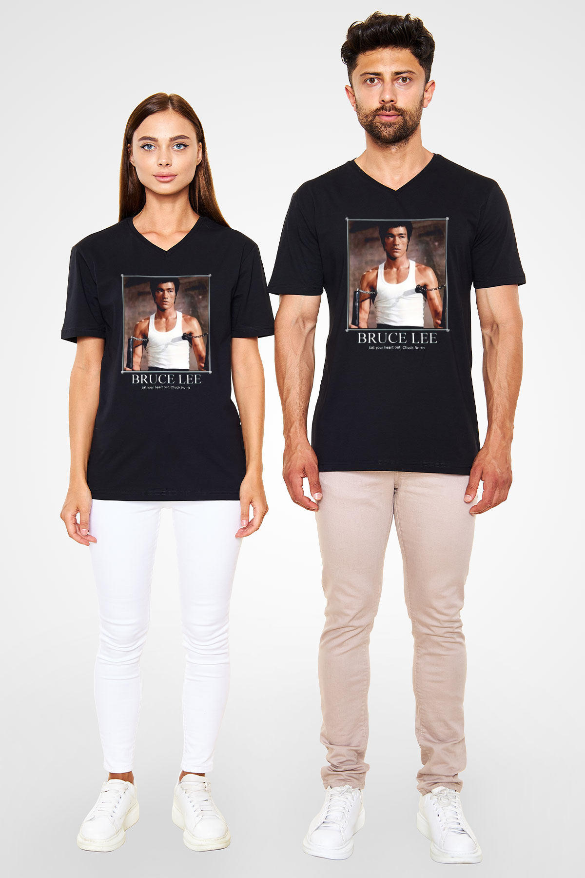 Bruce Lee Siyah Unisex V Yaka Tişört T-Shirt