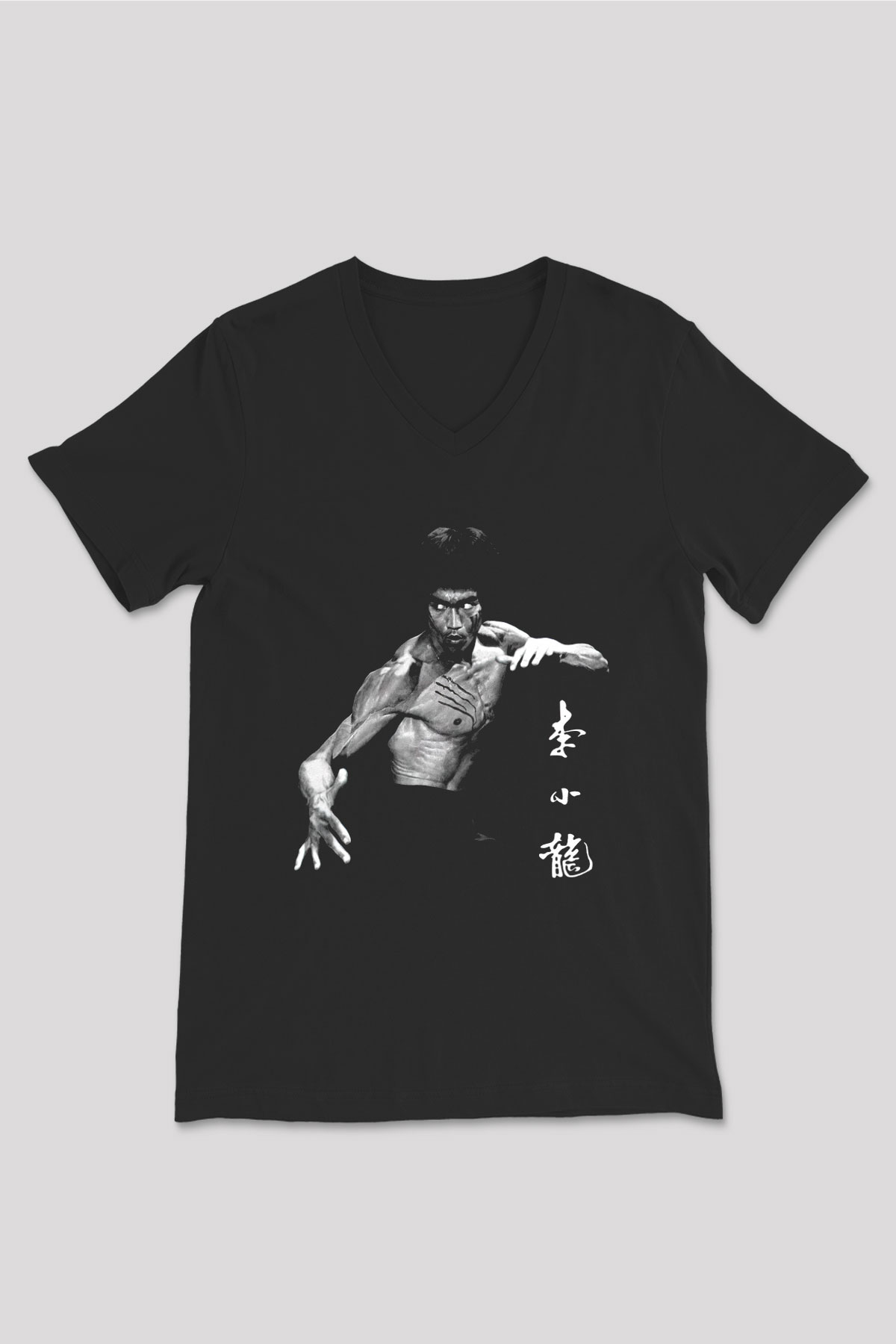 Bruce Lee Siyah Unisex V Yaka Tişört T-Shirt