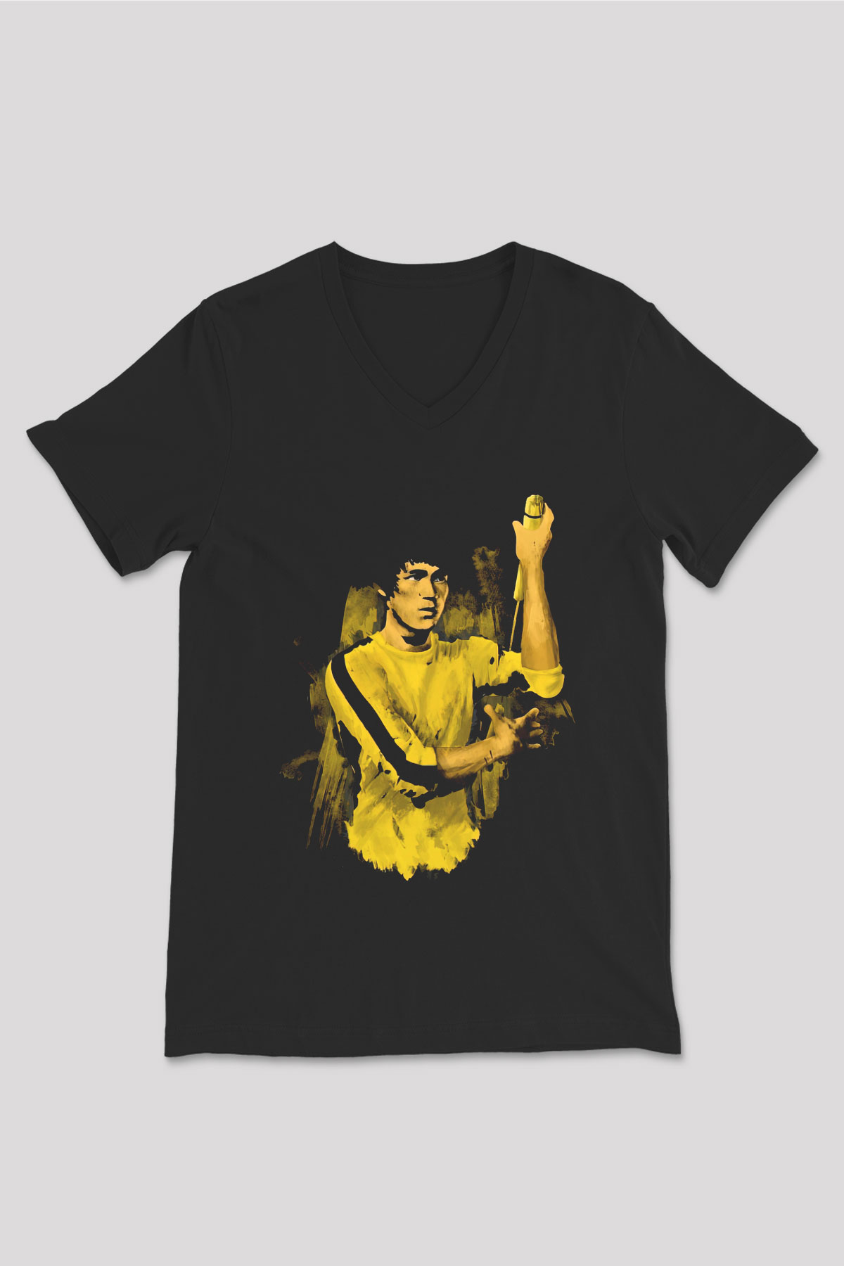 Bruce Lee Siyah Unisex V Yaka Tişört T-Shirt