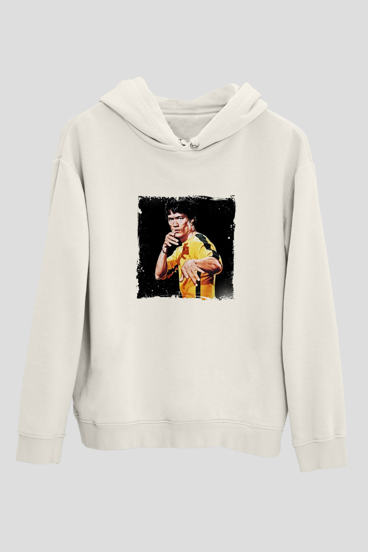 Bruce Lee Unisex Baskılı Beyaz Kapüşonlu Sweatshirt