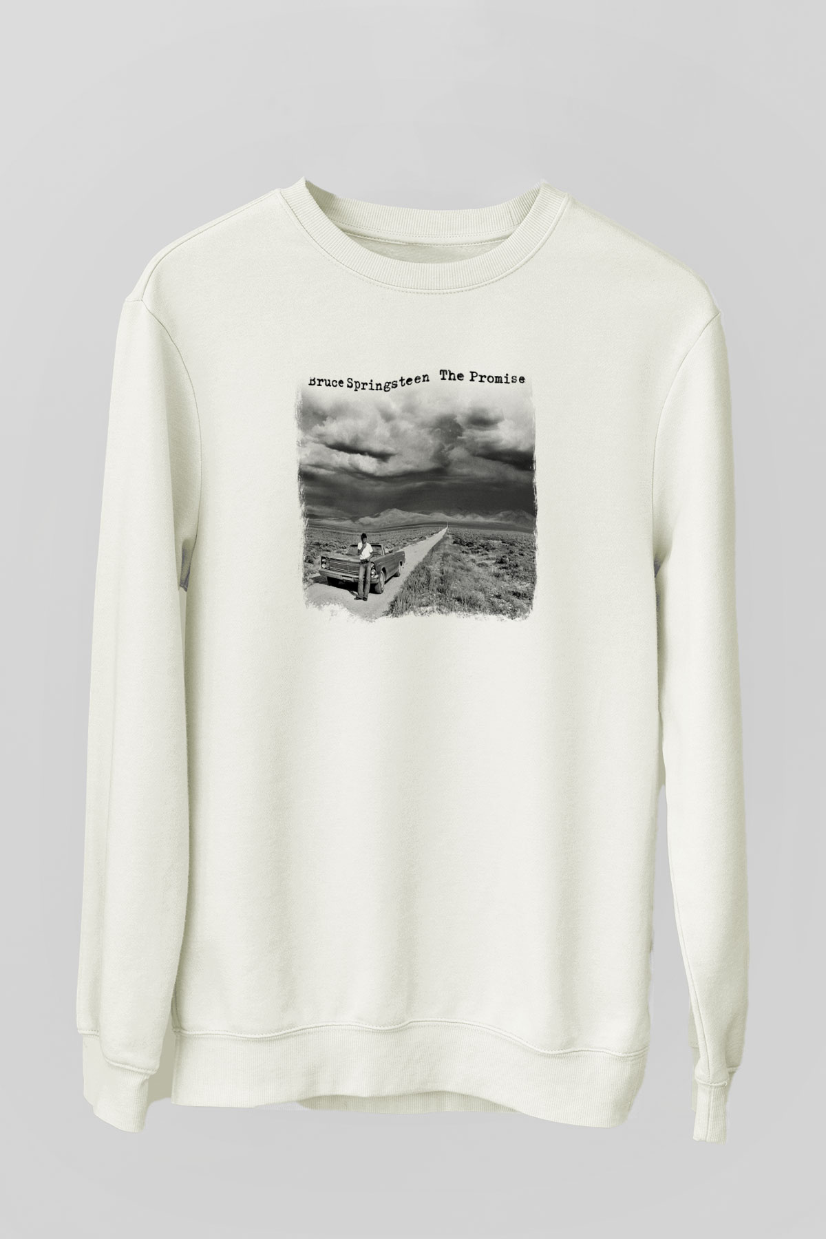 Bruce Springsteen Baskılı Unisex Beyaz Sweatshirt