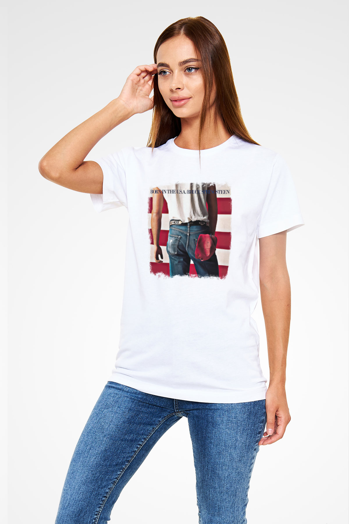 Bruce Springsteen Baskılı Unisex Beyaz Tişört