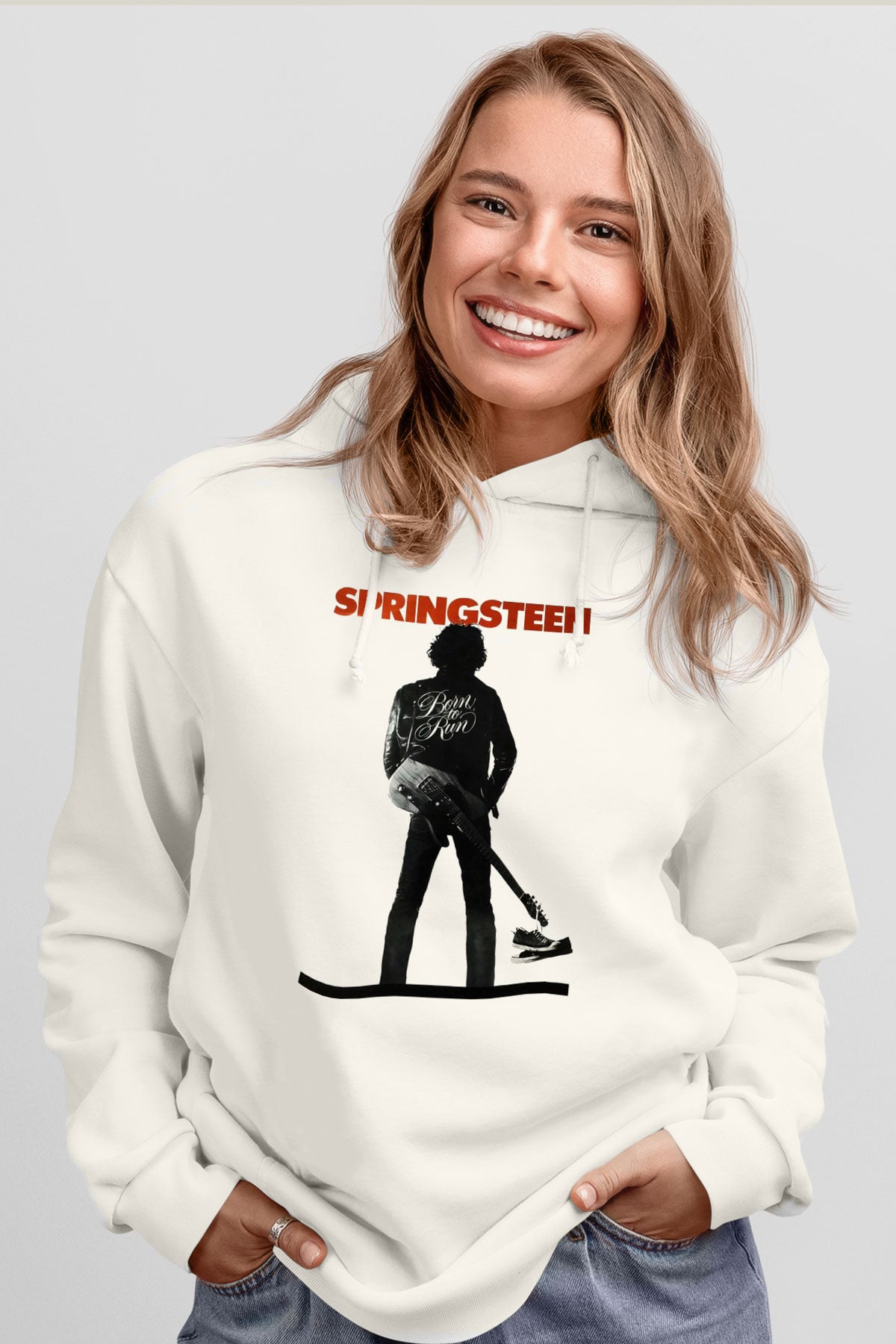 Bruce Springsteen Beyaz Unisex Kapüşonlu Sweatshirt