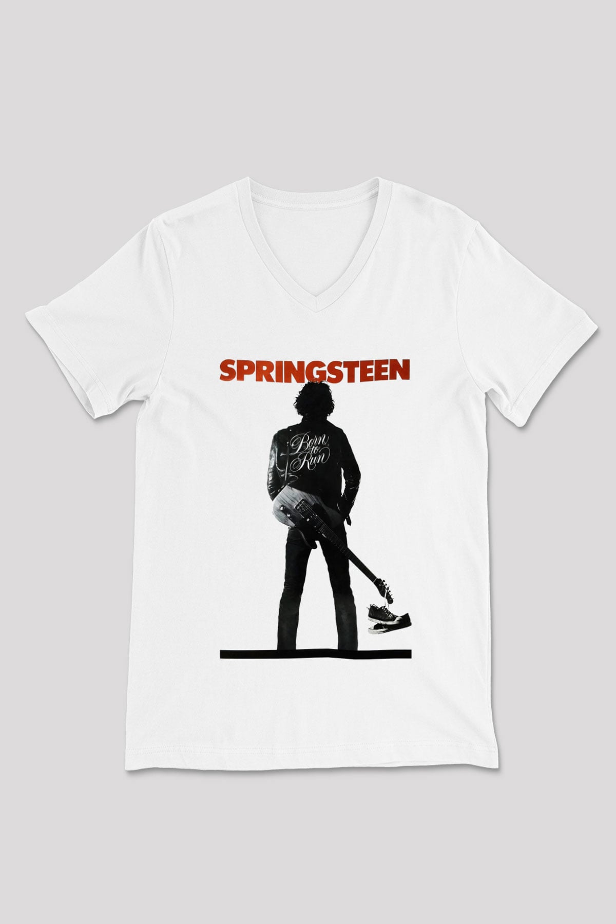 Bruce Springsteen Beyaz Unisex V Yaka Tişört