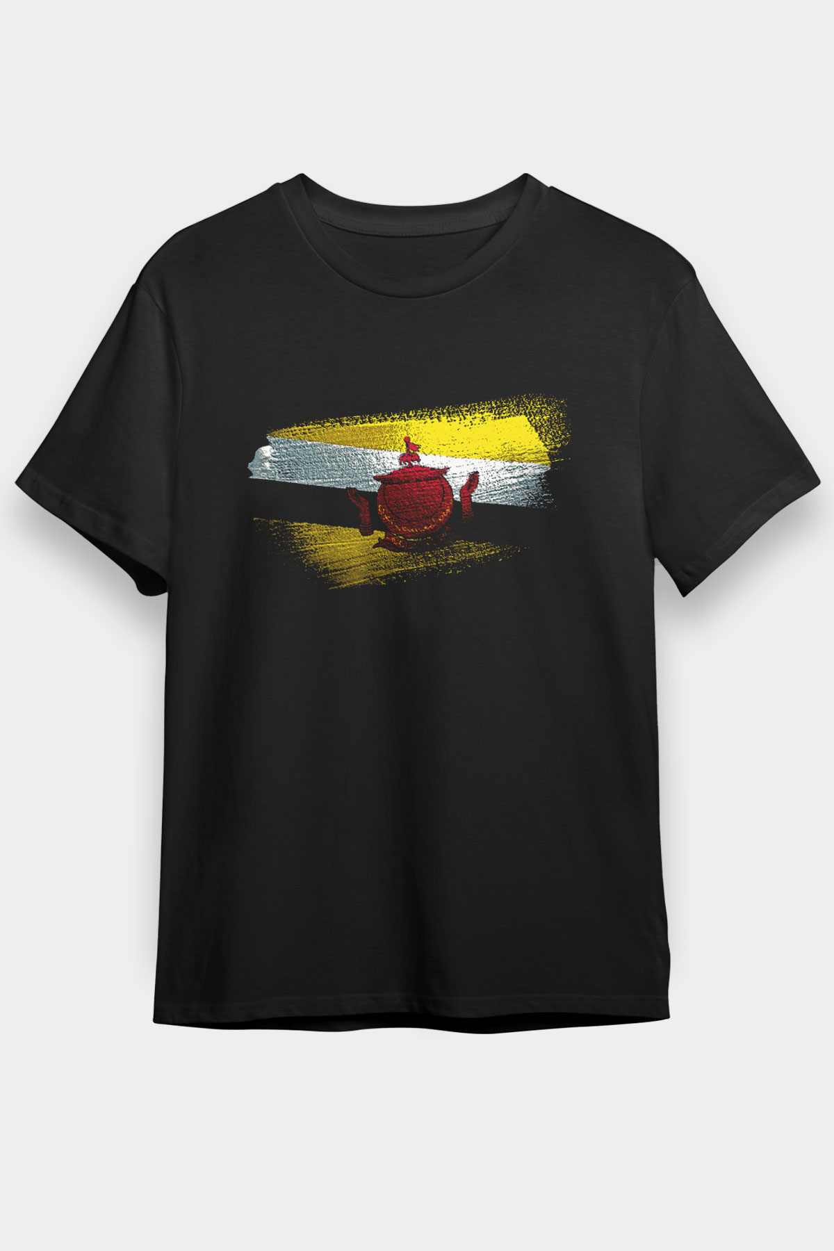 Brunei Bayrağı Baskılı Unisex Siyah Tişört