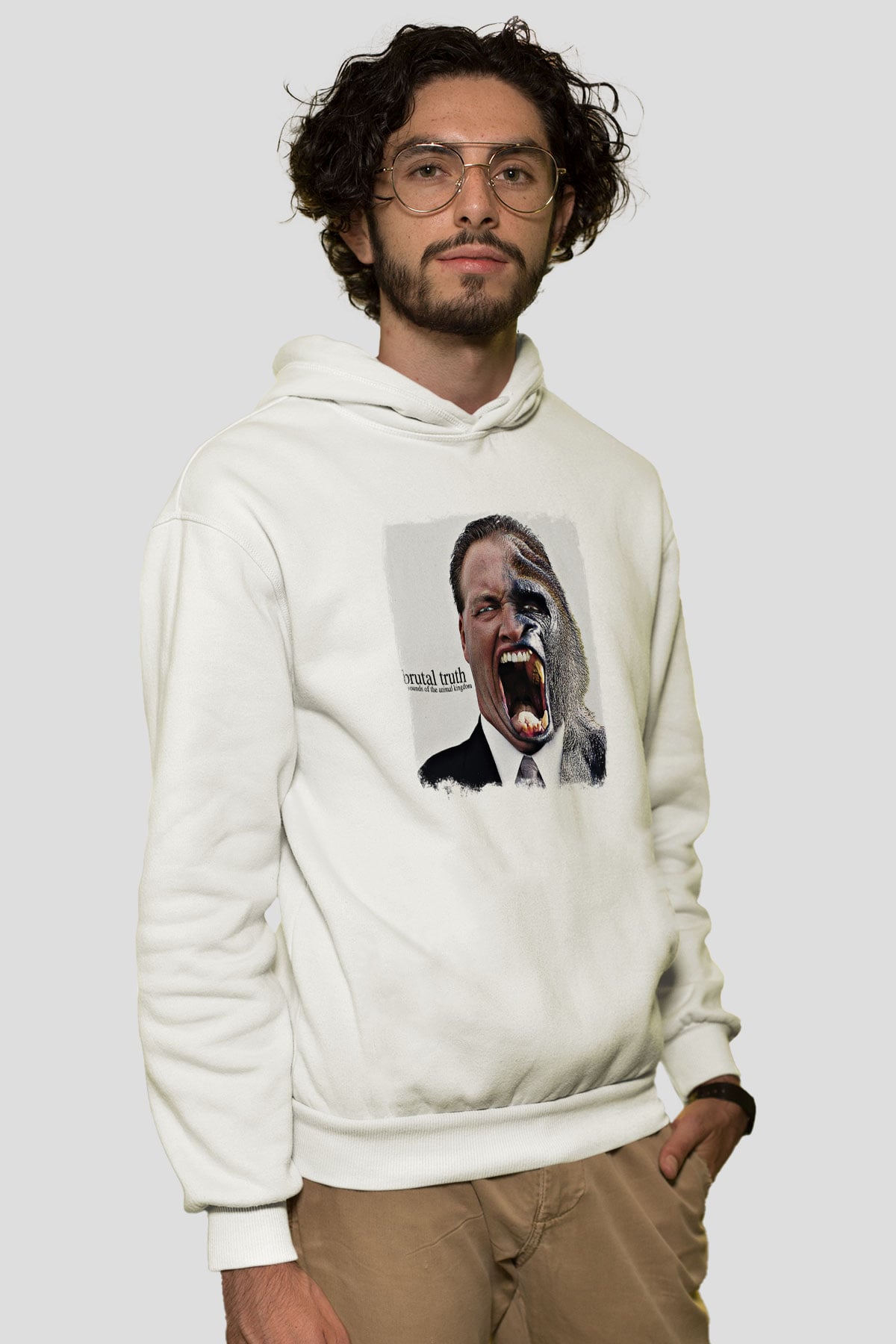 Brutal Truth Baskılı Unisex Beyaz Hoodie