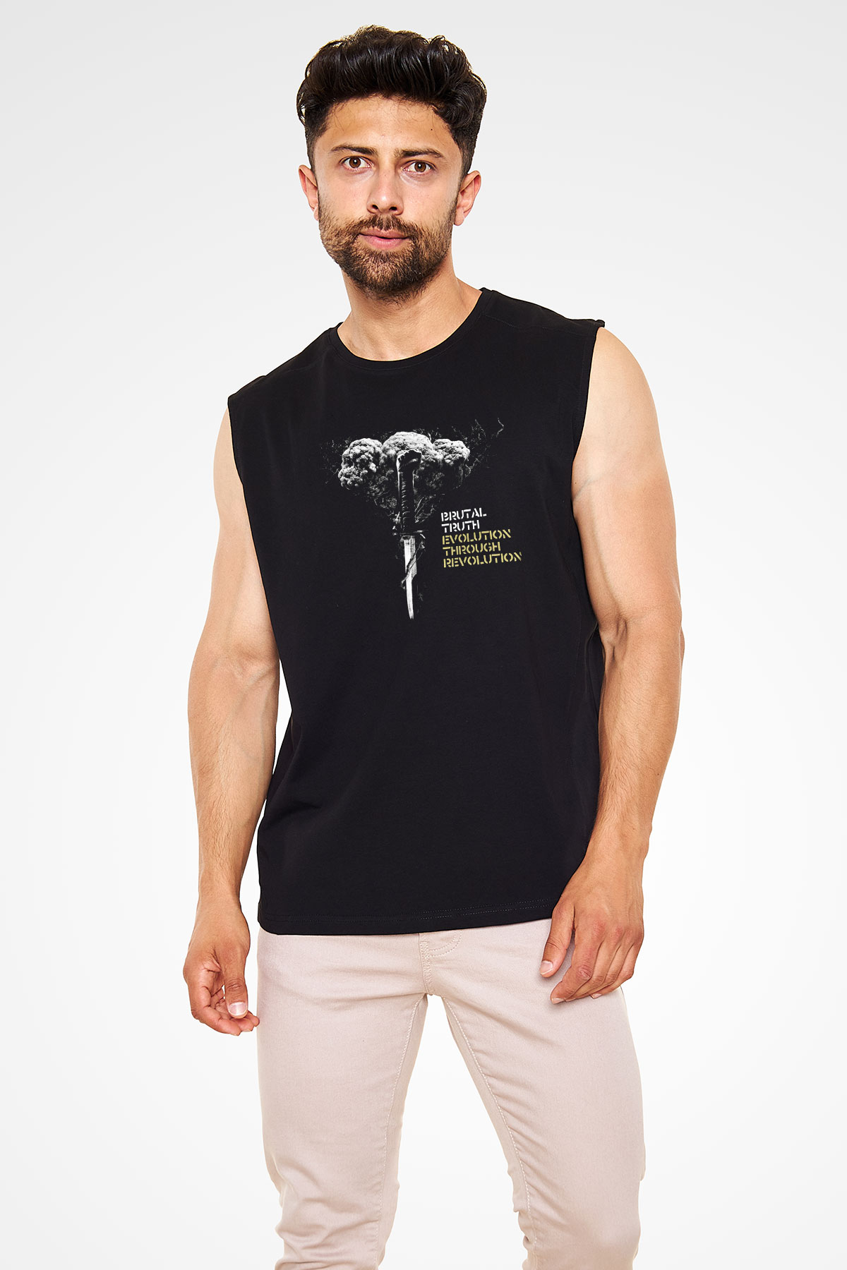 Brutal Truth Baskılı Unisex Siyah Kolsuz Tişört