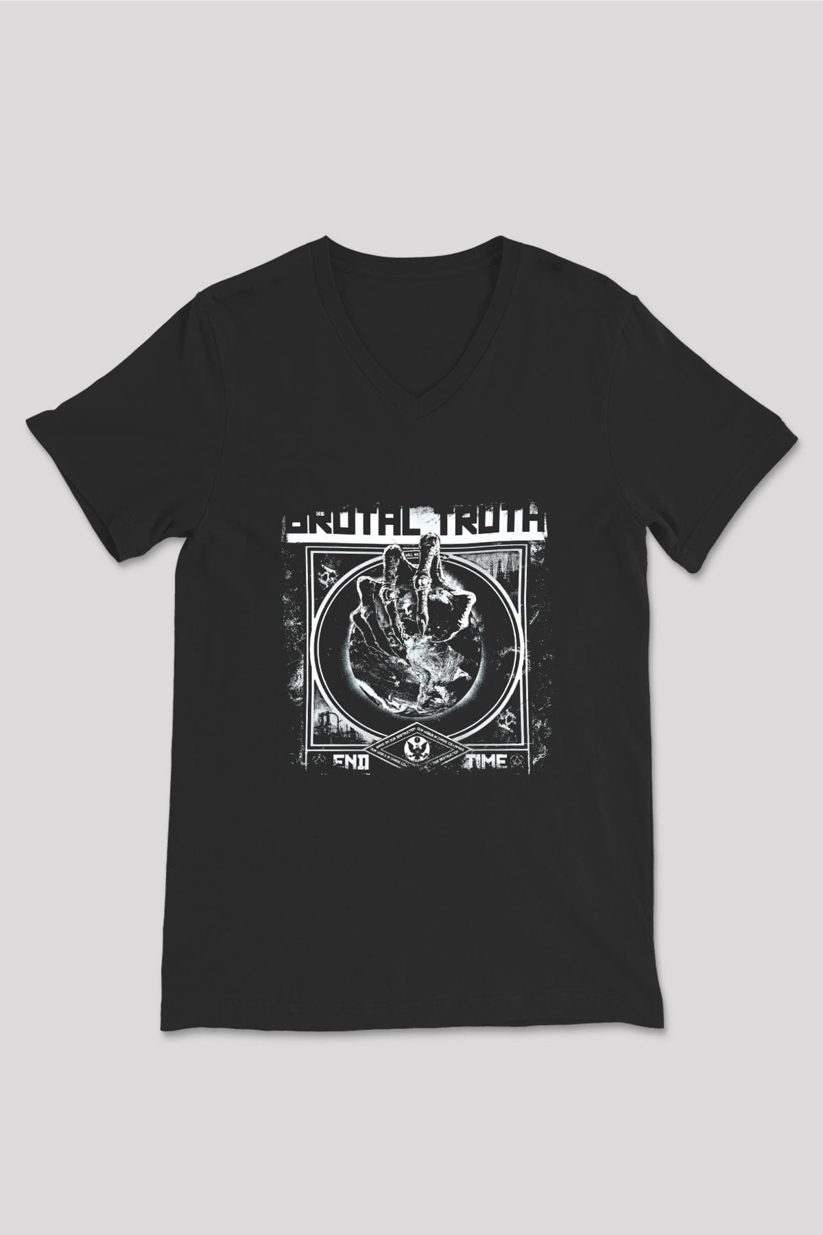 Brutal Truth Baskılı Unisex Siyah V Yaka Tişört
