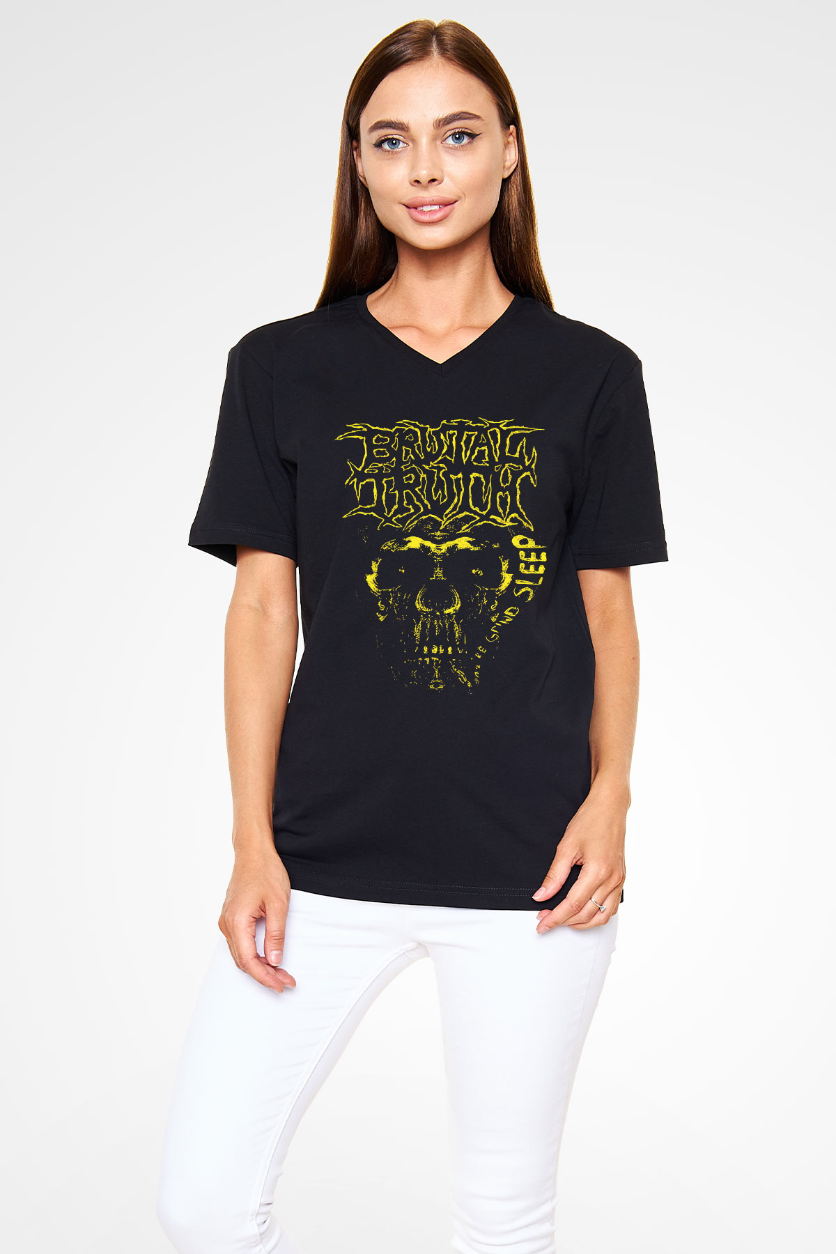 Brutal Truth Siyah Unisex V Yaka Tişört