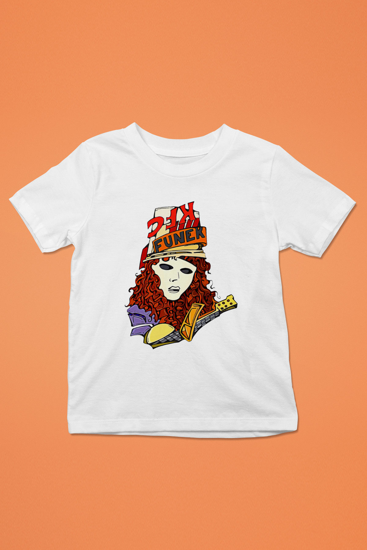 Buckethead Baskılı Beyaz Unisex Beyaz Çocuk Tişört - Tshirt