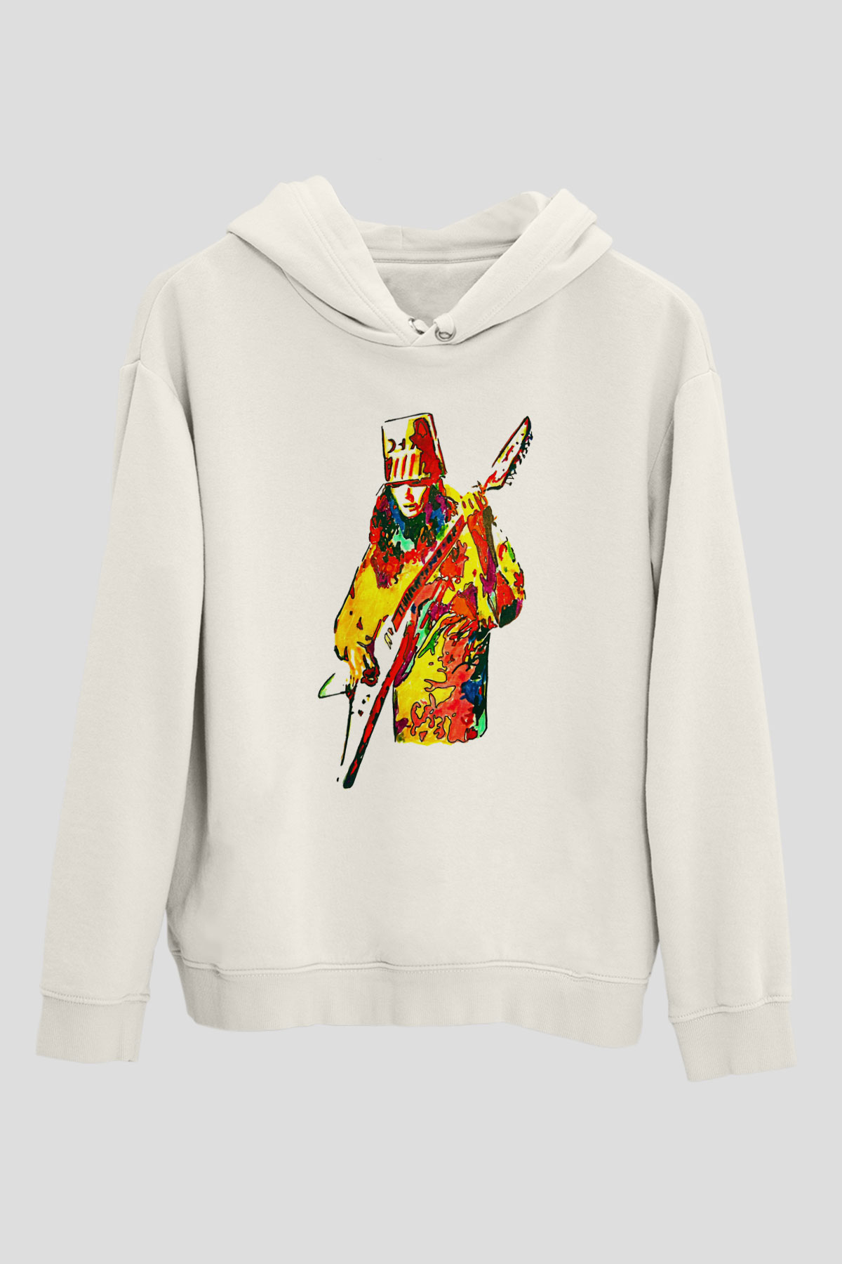Buckethead Baskılı Beyaz Unisex Kapüşonlu Sweatshirt