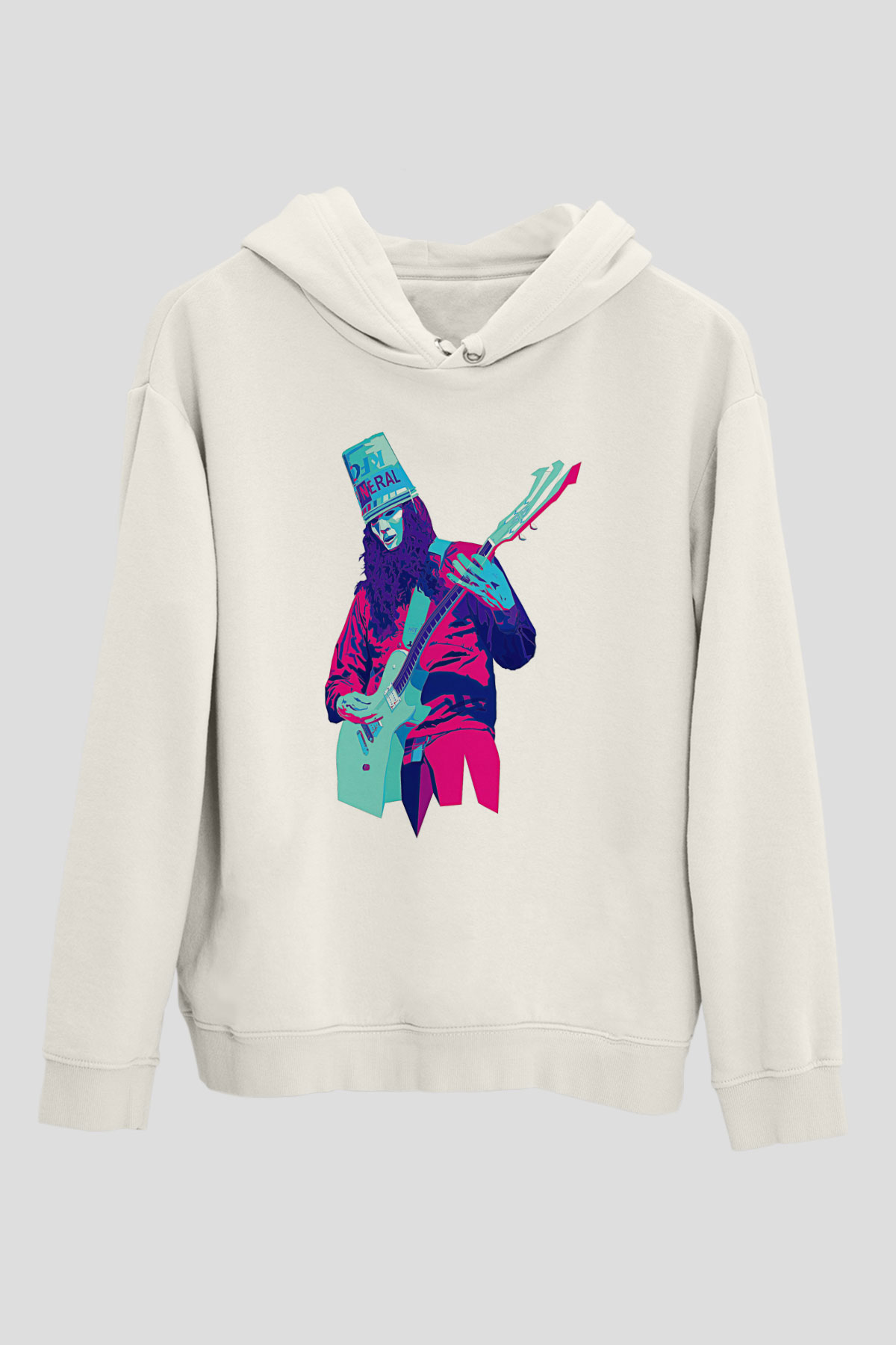 Buckethead Baskılı Beyaz Unisex Kapüşonlu Sweatshirt