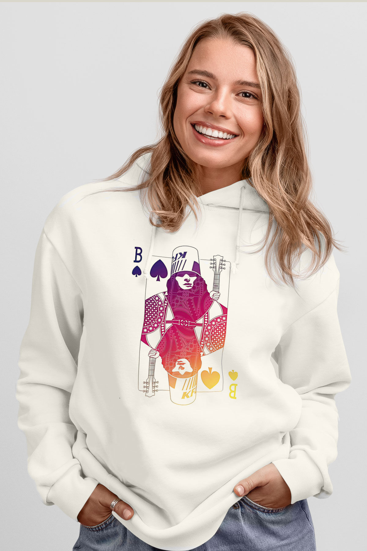 Buckethead Baskılı Beyaz Unisex Kapüşonlu Sweatshirt