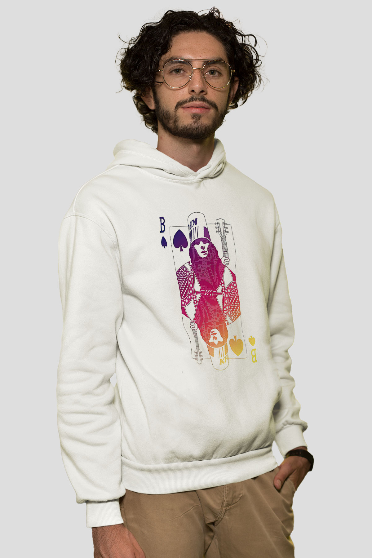 Buckethead Baskılı Beyaz Unisex Kapüşonlu Sweatshirt