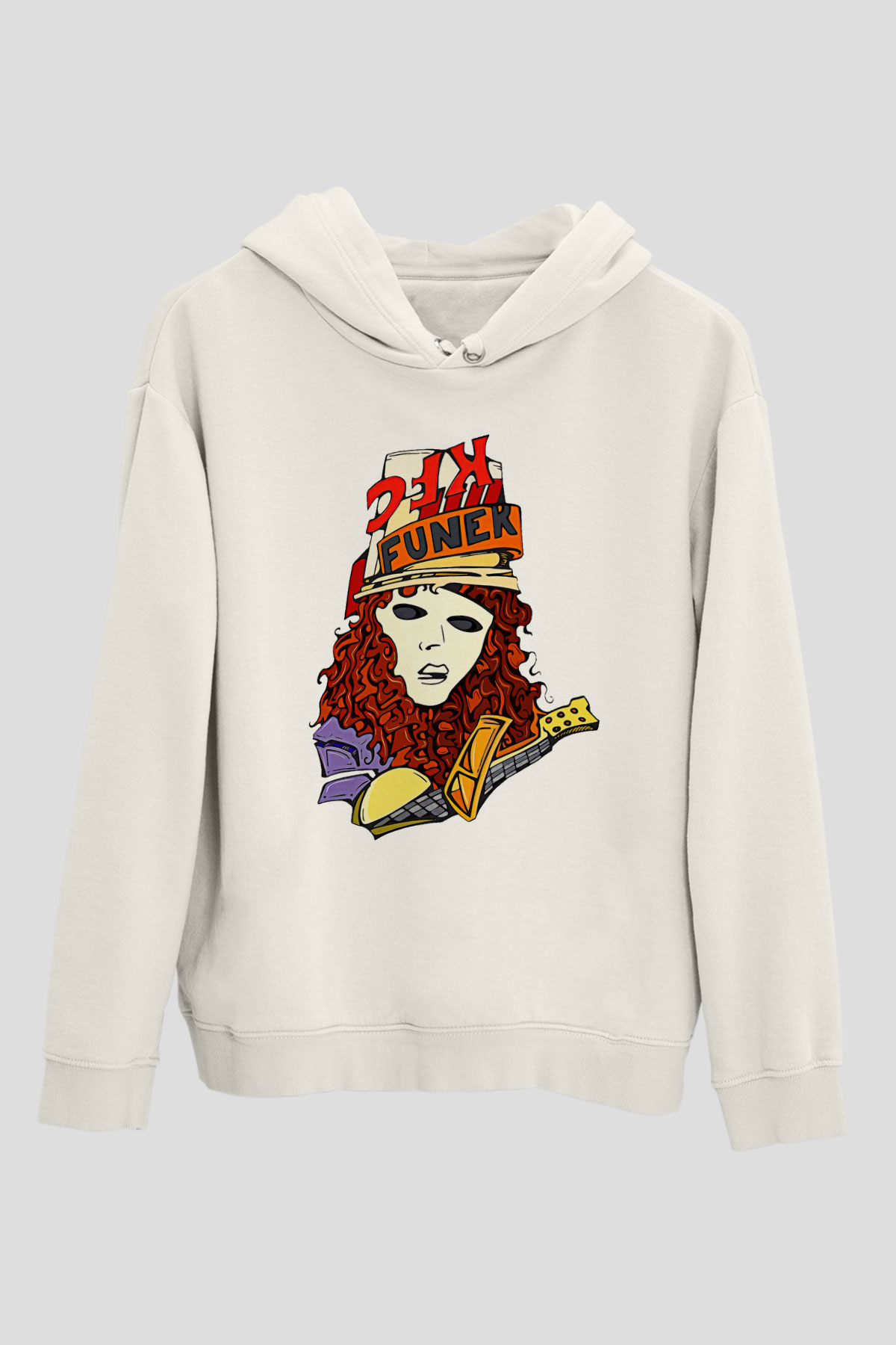 Buckethead Baskılı Beyaz Unisex Kapüşonlu Sweatshirt
